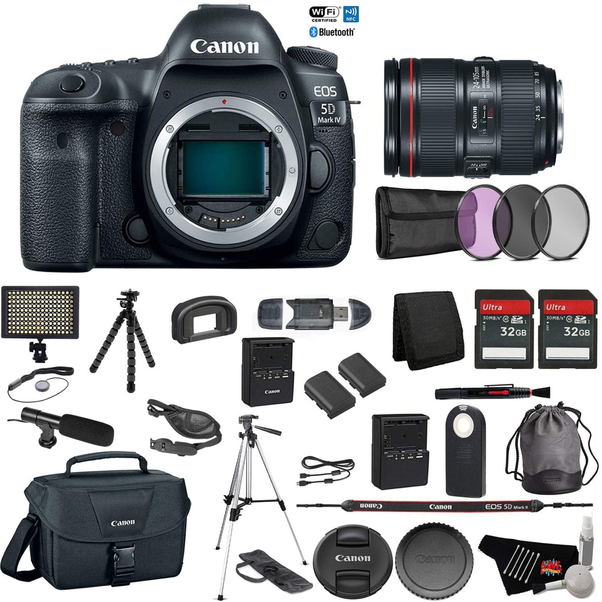 Canon EOS 5D Mark IV Digital SLR Camera with 24-105mm f/4L II Lens - Bundle with Microphone + Screen Protectors + LED Li Canon