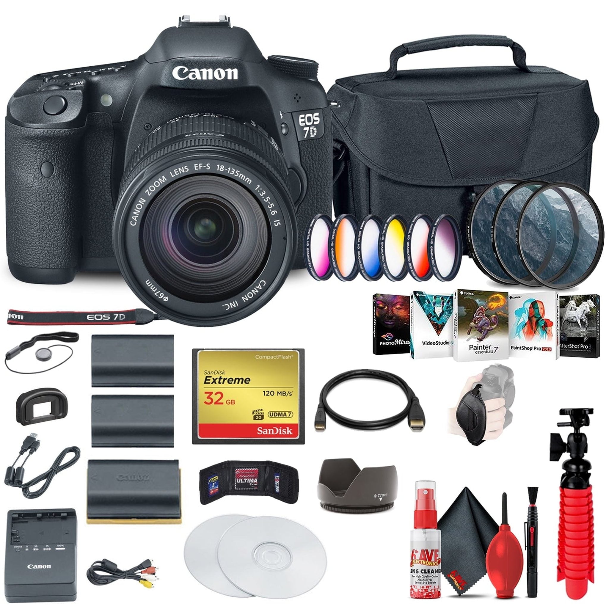 Canon EOS 7D DSLR Camera with 18-135mm Kit 3814B016 + 32GB Compact Flash Card Pro Bundle Canon