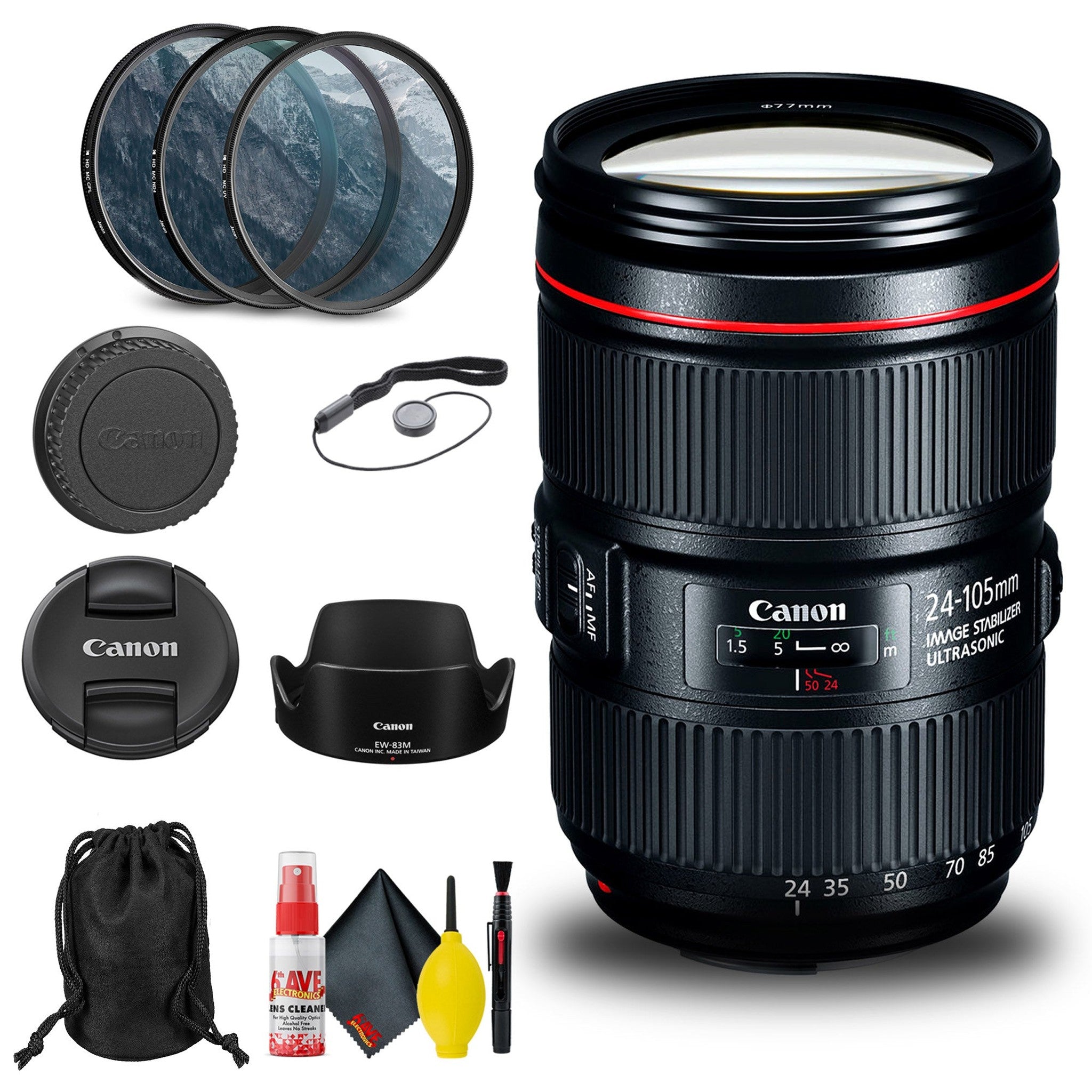 Canon EF 24-105mm f/4L IS II USM Lens 1380C002 + Filter + Cap Keeper Base Bundle Canon