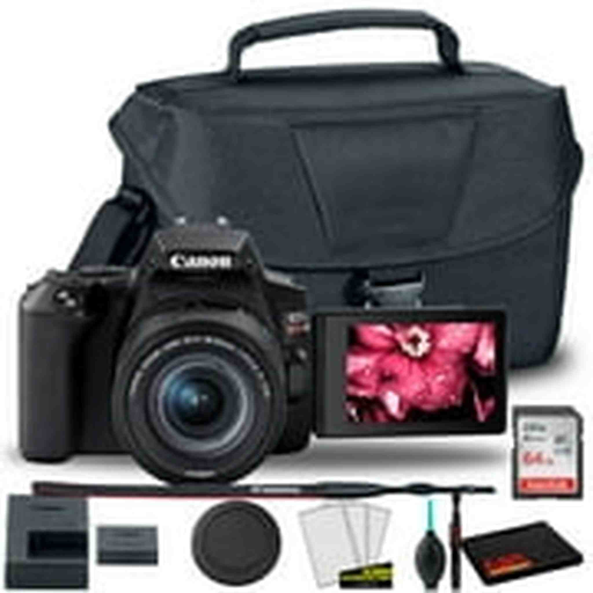 Canon EOS Rebel 250D/SL3 DSLR Camera with 18-55mm Lens Black + Canon EOS Bag + Sandisk Ultra 64GB Card + Cleaning Set and More Canon