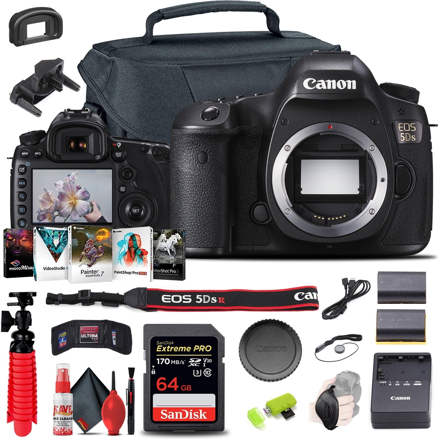 Canon EOS 5DS DSLR Camera Body Only 0581C002 + 64GB Card + Case + More Canon