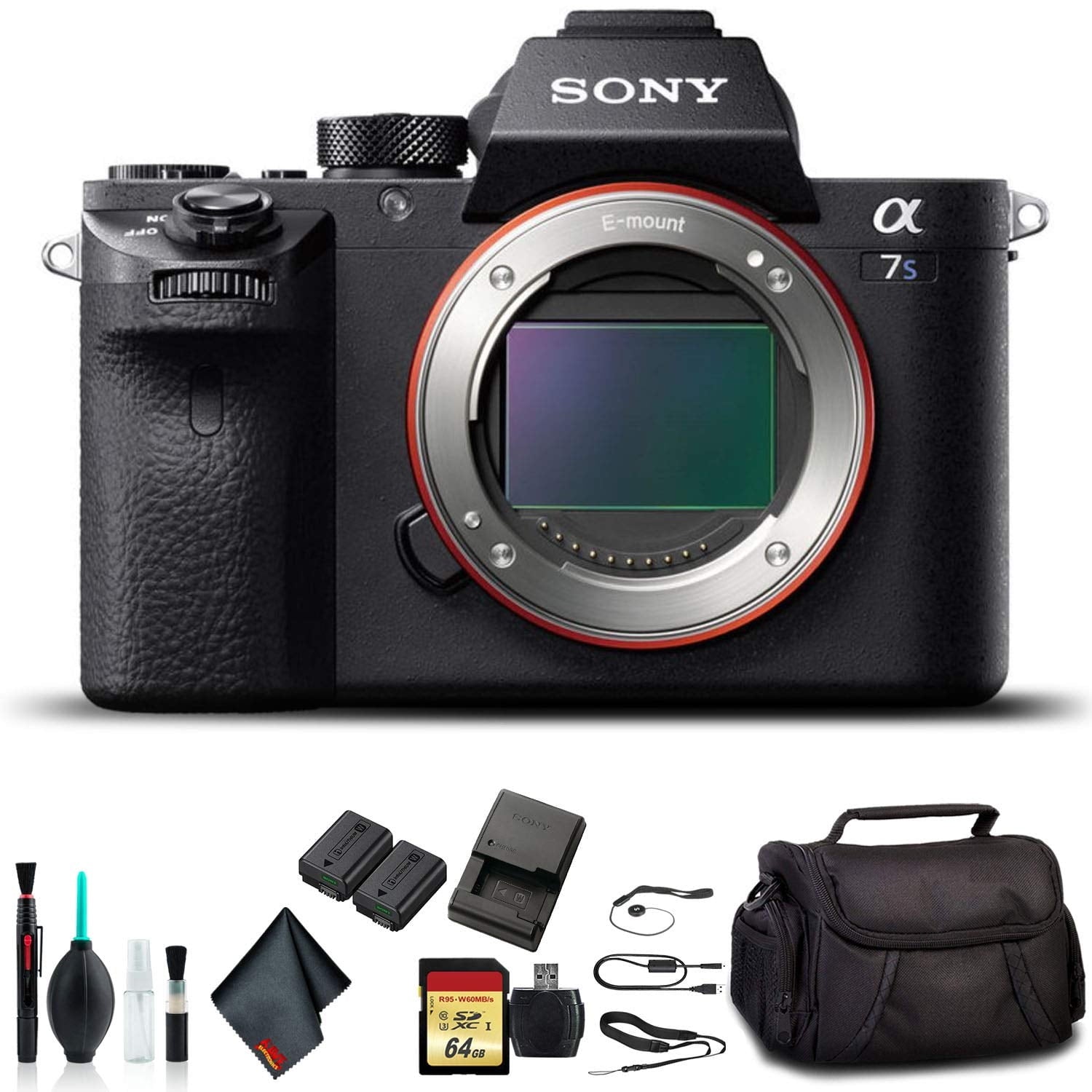 Sony Alpha a7S II Mirrorless Camera ILCE7SM2/B With Soft Bag, 64GB Memory Card, Card Reader , Plus Essential Accessories Sony