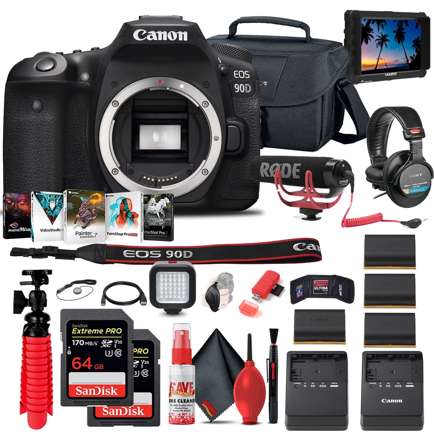 Canon EOS 90D DSLR Camera Body Only 3616C002 + 4K Monitor + Mic + More Canon