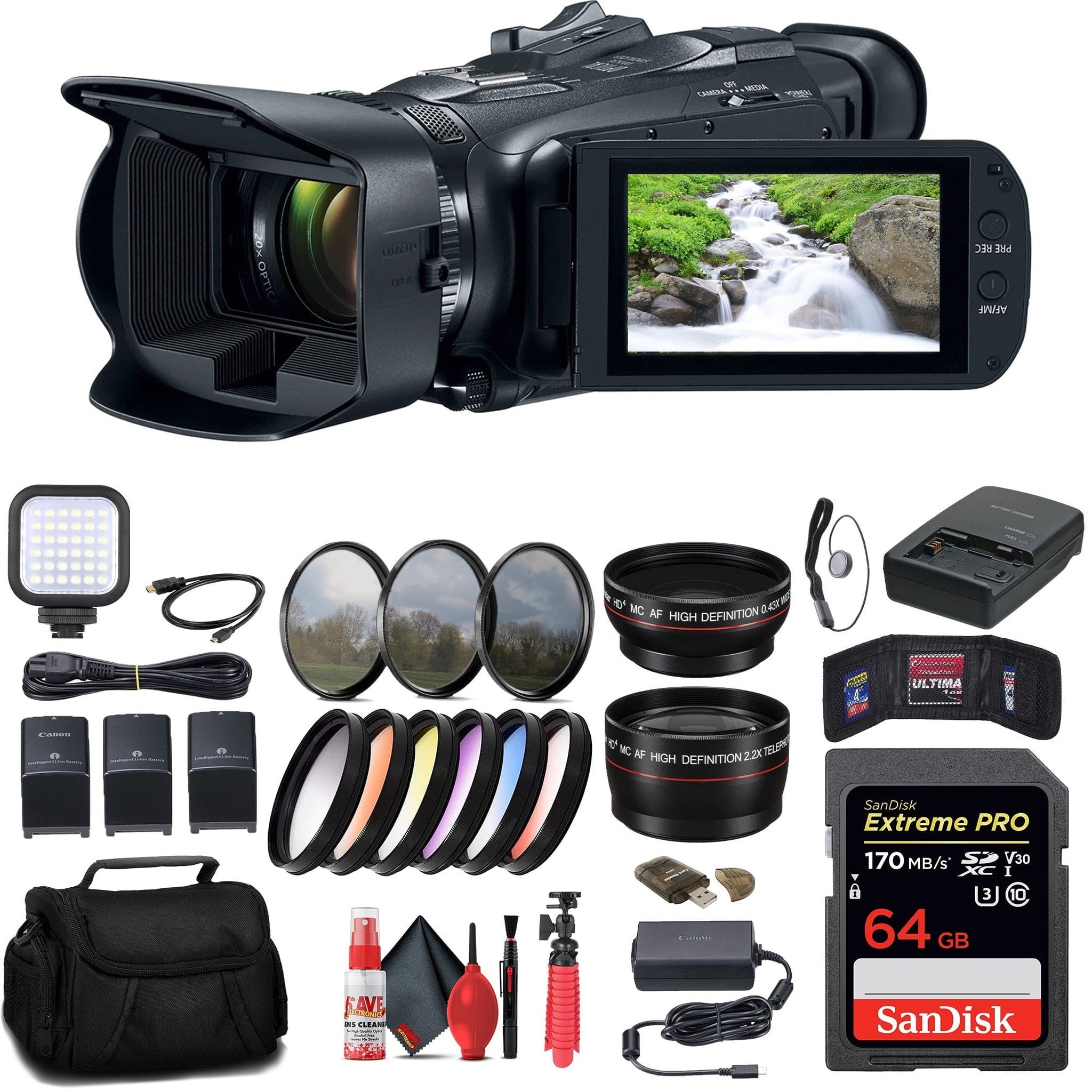 Canon Vixia HF G70 UHD 4K Camcorder + 64GB Memory Card + 2 x BP828 + More Canon