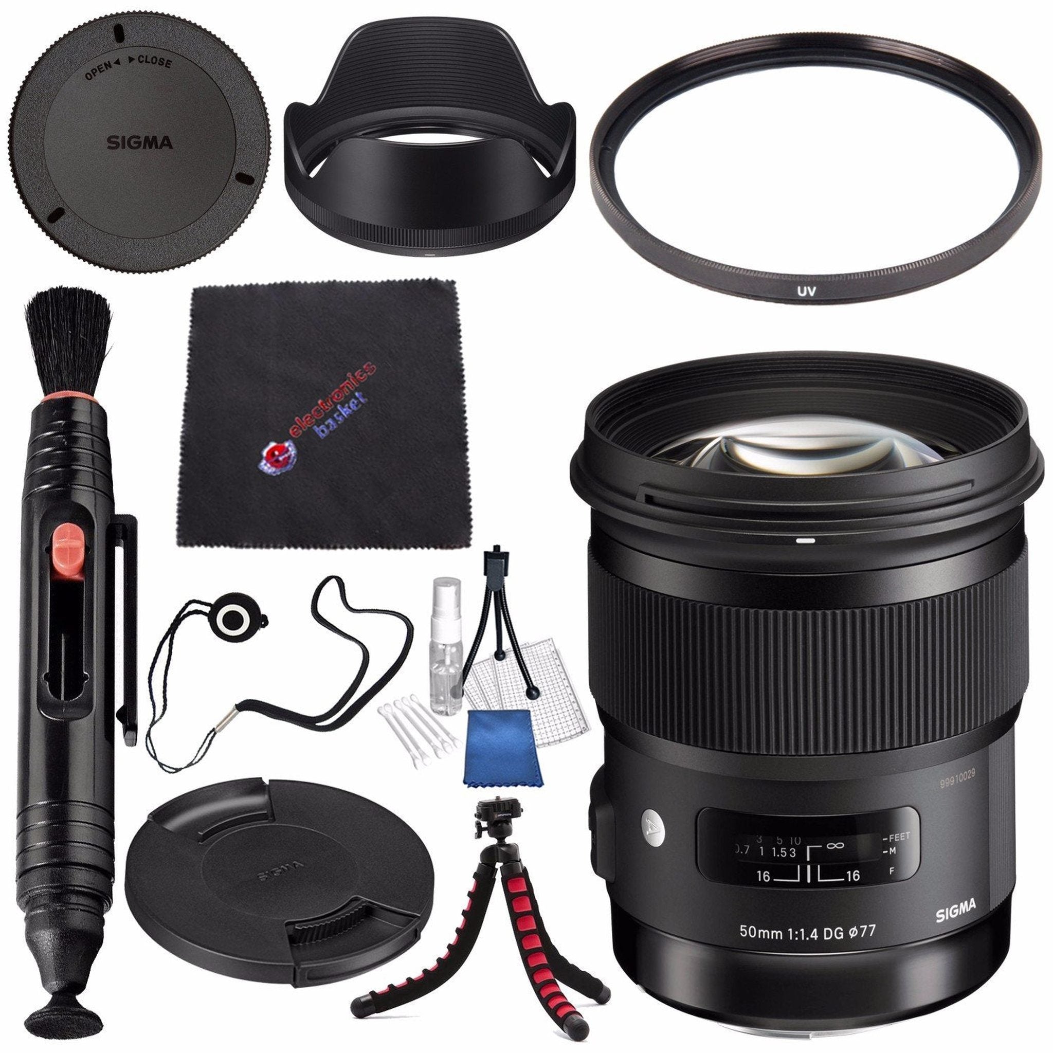 Sigma 50mm f/1.4 DG HSM Art Lens for Nikon F #311306 + Lens Pen Cleaner + Microfiber Cleaning Cloth + Lens Capkeeper + Deluxe Cleaning Kit + Flexible Tripod Bundle International Model No Warranty Sigma