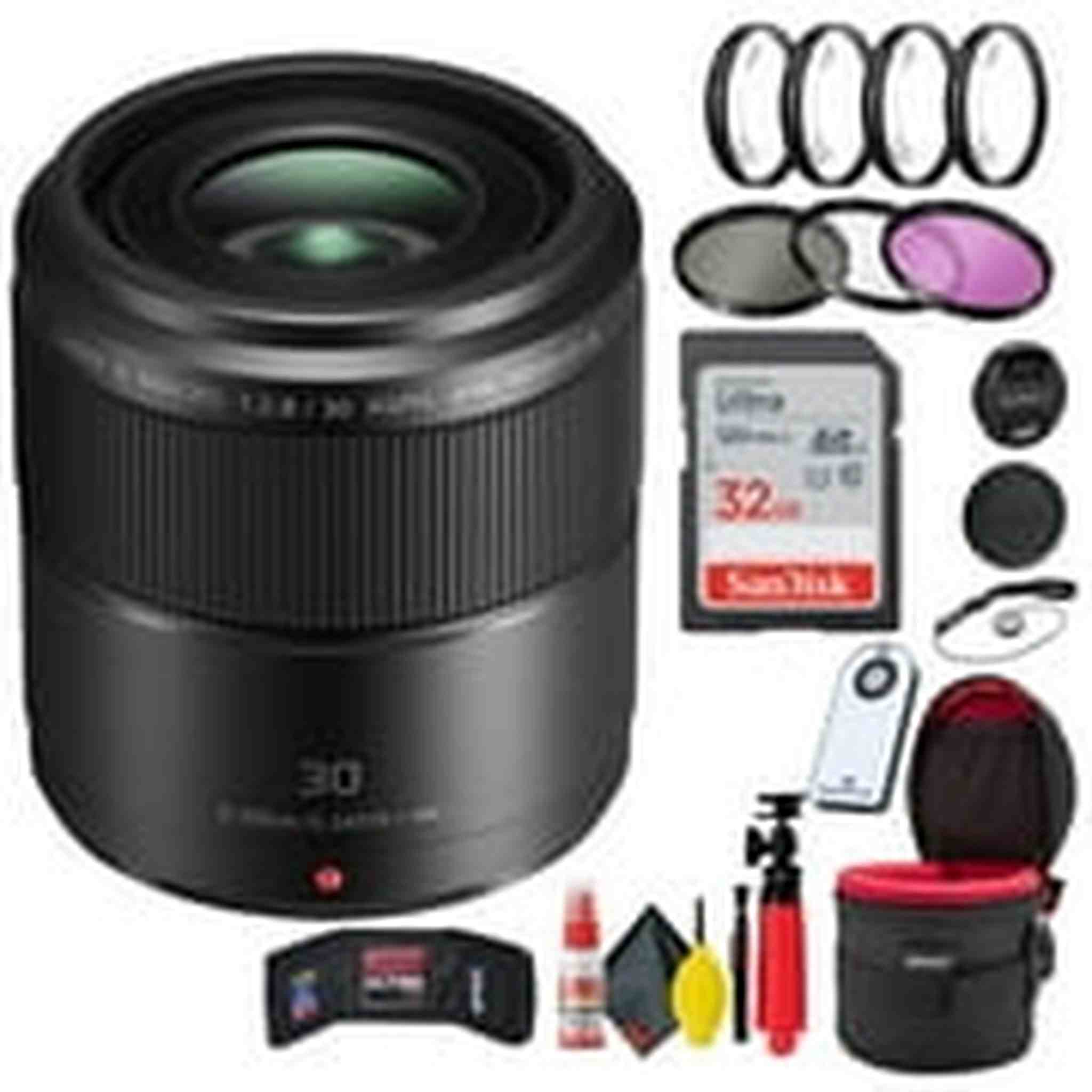 Panasonic Lumix G Macro 30mm f/2.8 ASPH Mega O.I.S Lens + Accessories Base bundle Panasonic