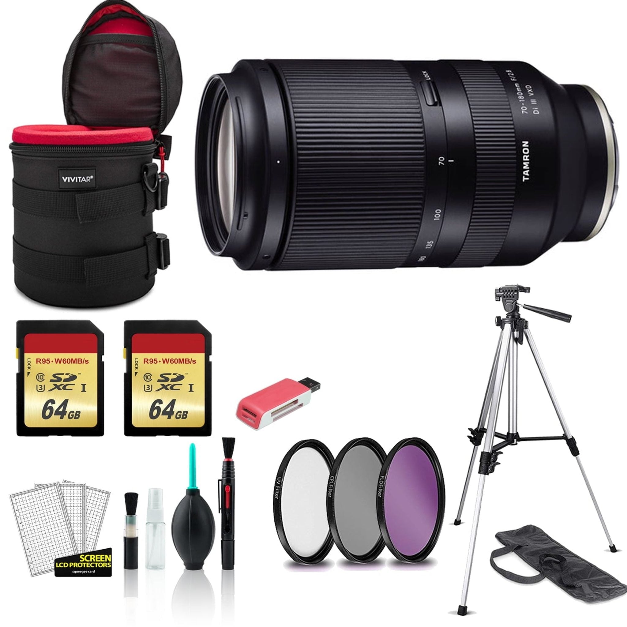 Tamron 70-180mm Lens for Sony E - Kit with Tripod, 2x 64GB Memory Card + More Tamron