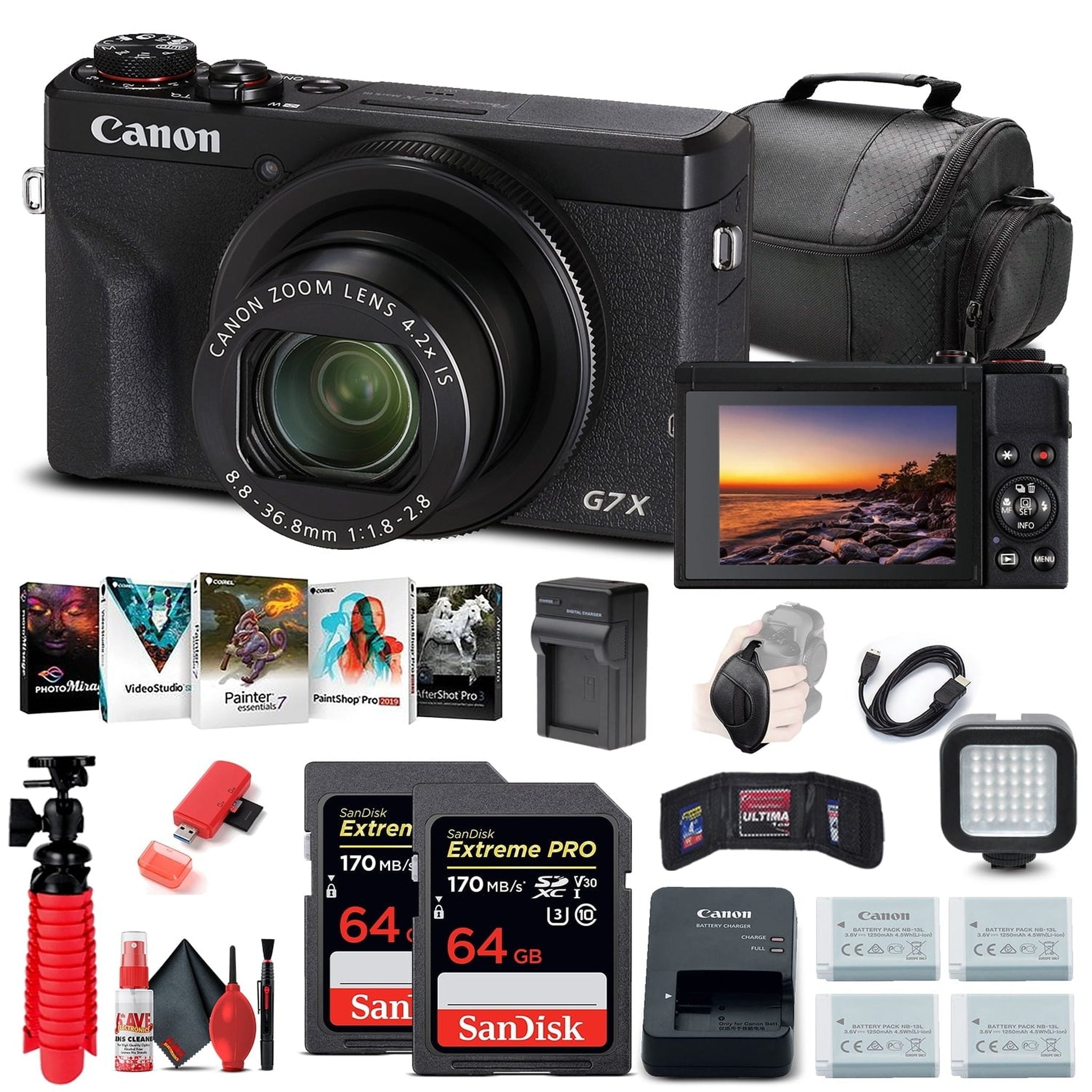 Canon PowerShot G7 X Mark III Digital Camera 3637C001 + 2 x 64GB Cards + More Canon