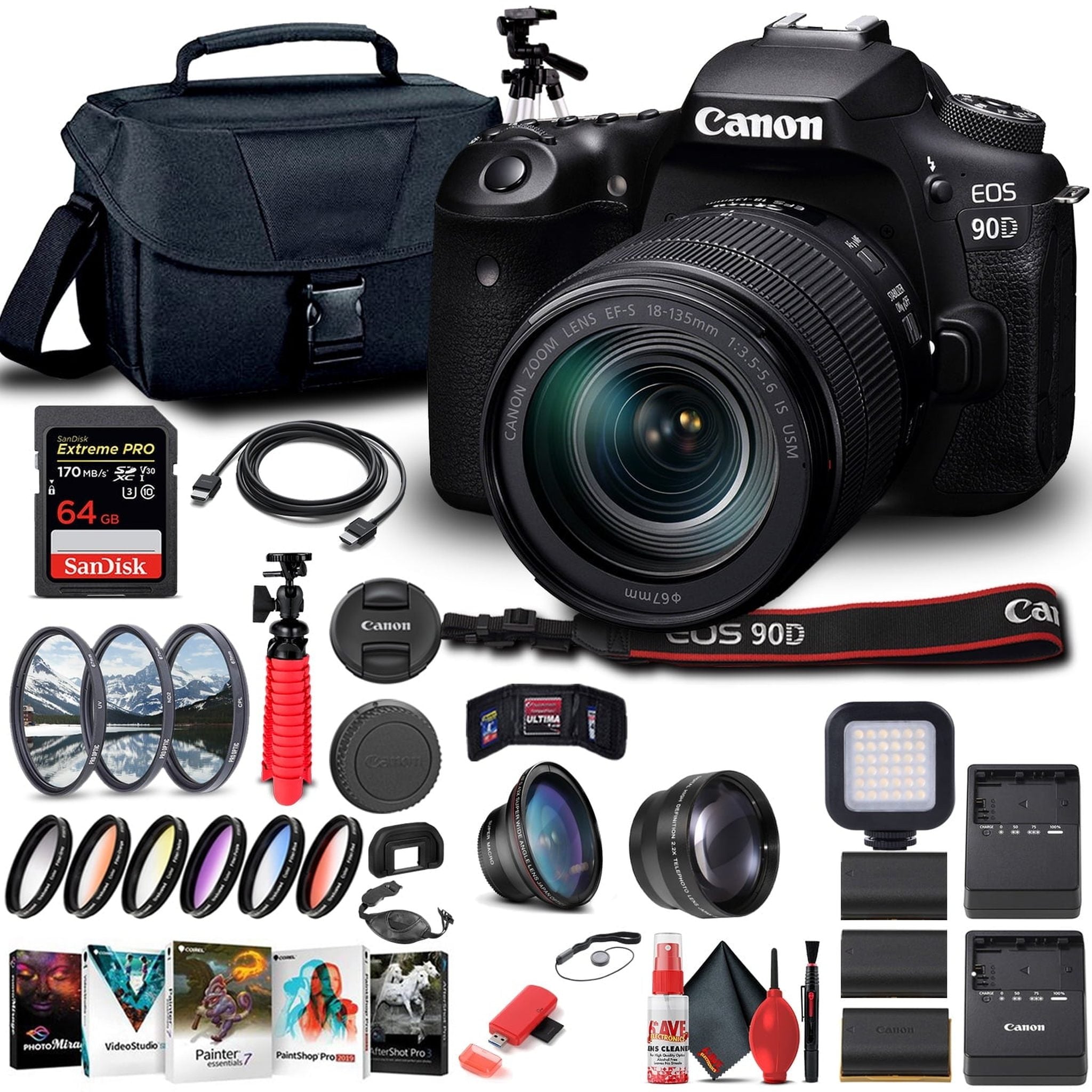 Canon EOS 90D DSLR Camera W/ 18-135mm Lens 3616C016 - Advanced Bundle Canon