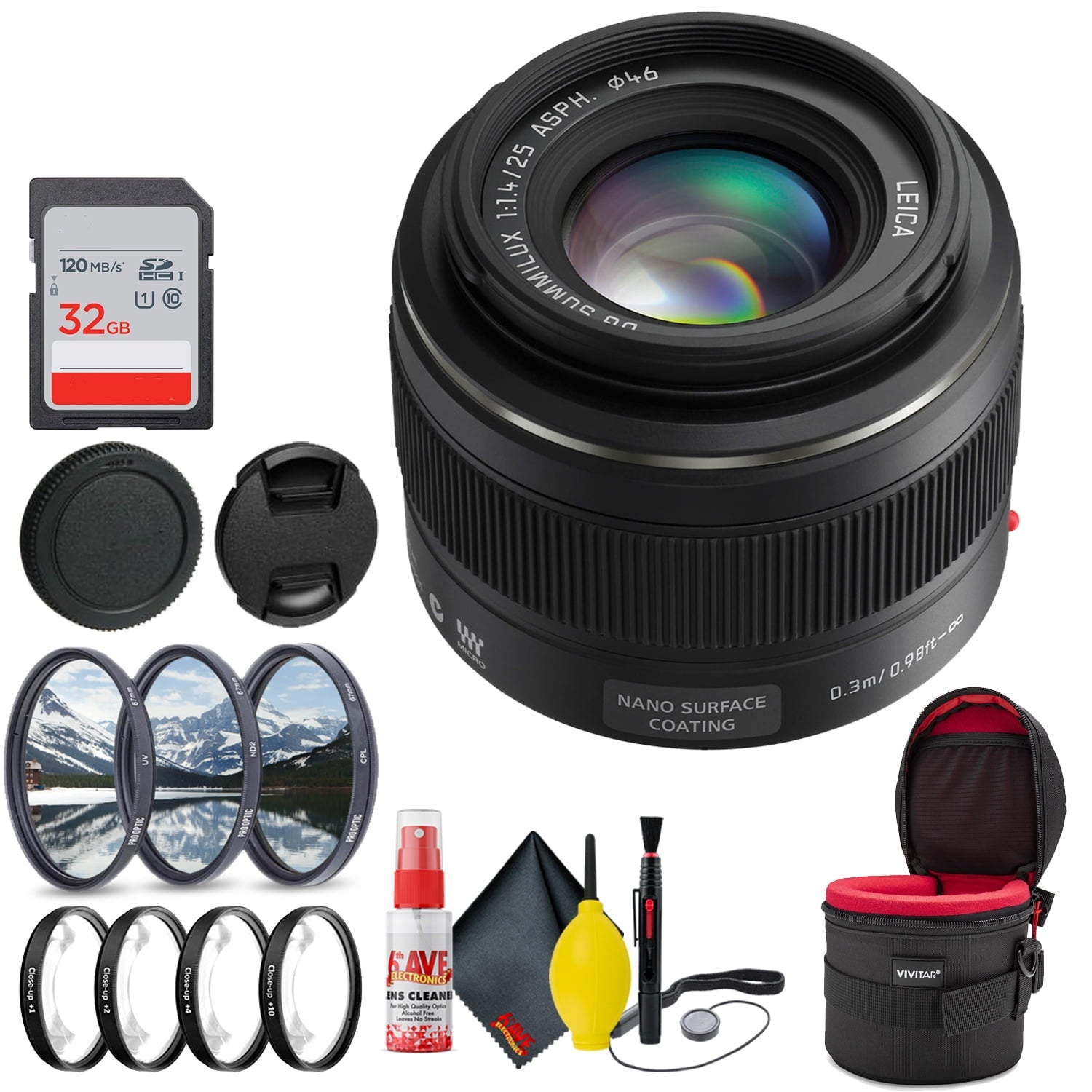 Panasonic Leica DG Summilux 25mm f/1.4 ASPH Lens + 6Ave Lens Kit Bundle PANASONIC