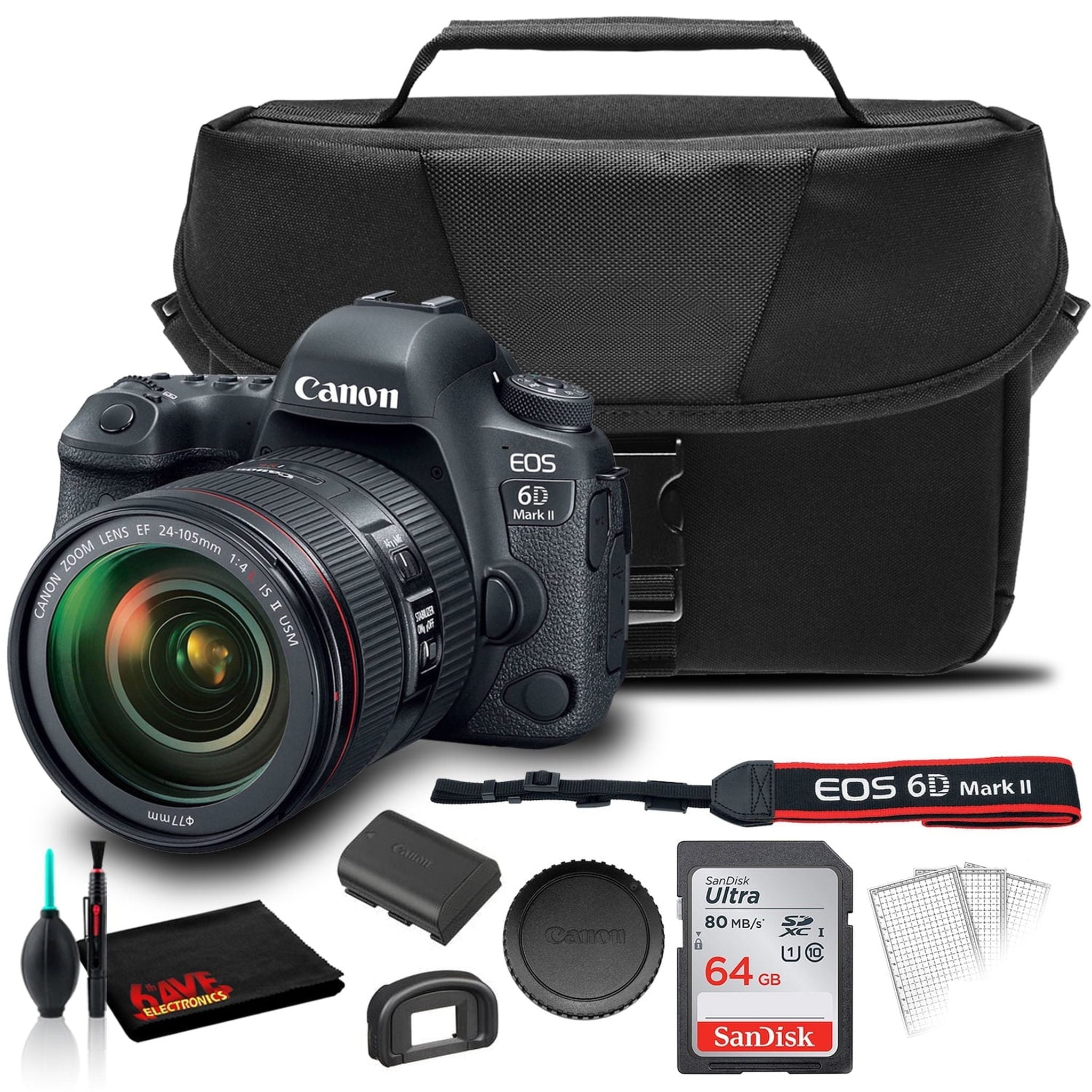 Canon EOS 6D Mark II DSLR Camera with 24-105mm L II Lens + EOS Bag + Sandisk Ultra 64GB Card Canon