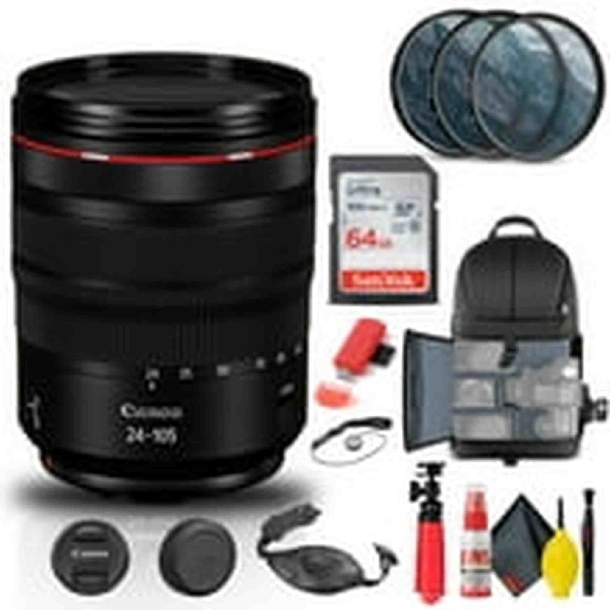 Canon RF 24-105mm f/4L IS USM Lens 2963C002 + Filter + BackPack + 64G + More Canon