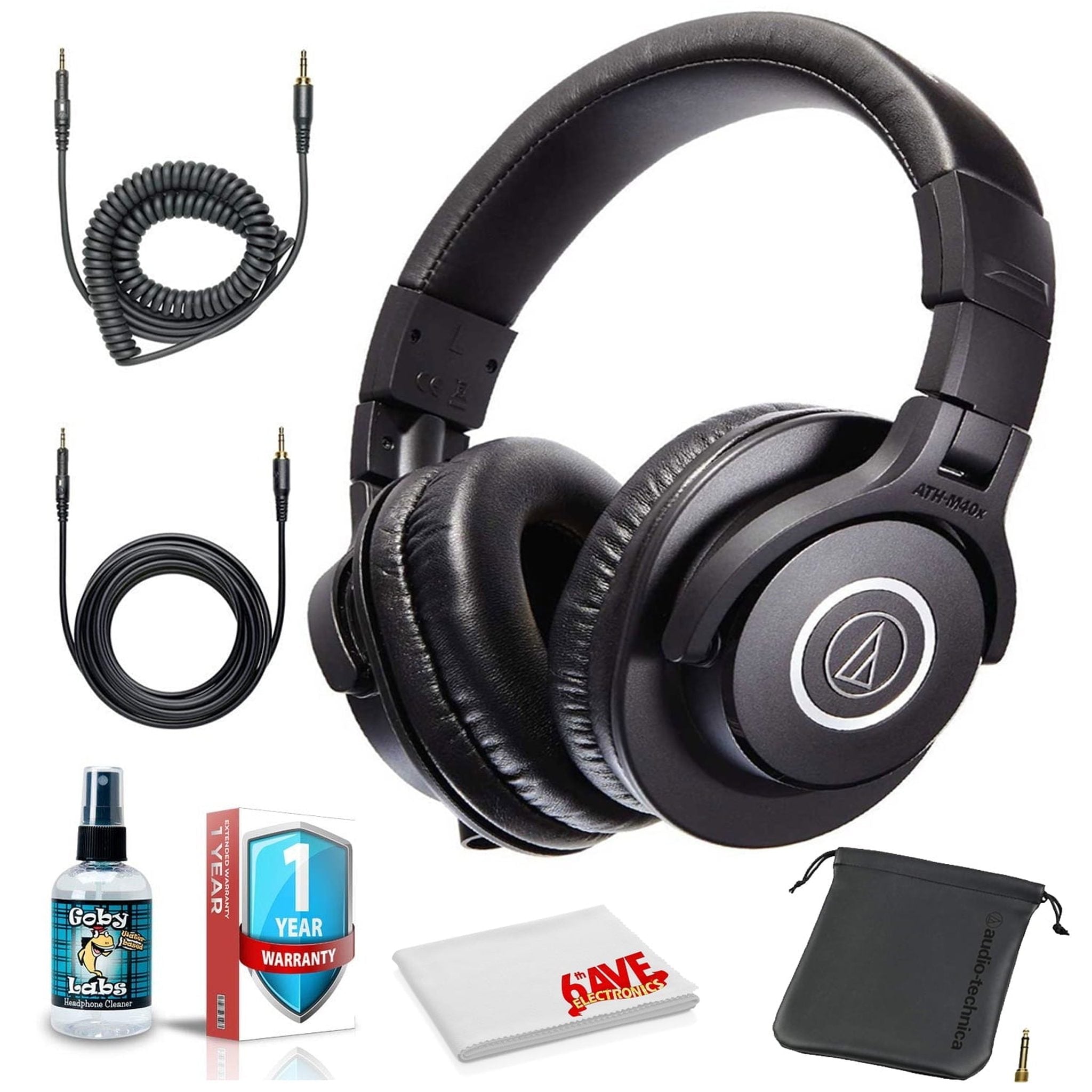 Audio-Technica ATH-M40x Over-Ear Professional Studio Monitor Headphones with 6ave Cleaning Kit, Carrying Case and 1-Year Audio-Technica