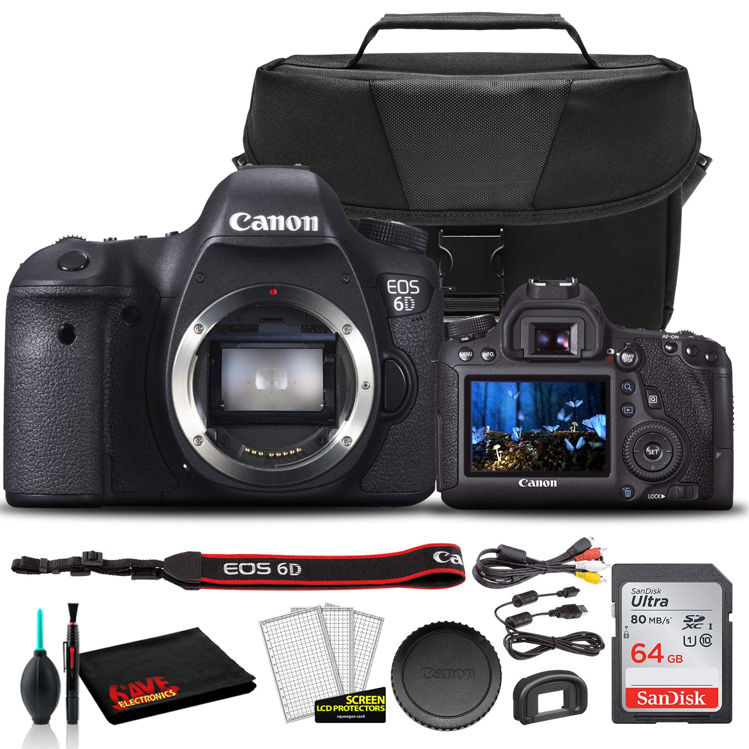 Canon EOS 6D DSLR Camera Body Only 8035B002 + EOS Bag + Sandisk Ultra 64GB Card + Cleaning Set And More International Model Canon