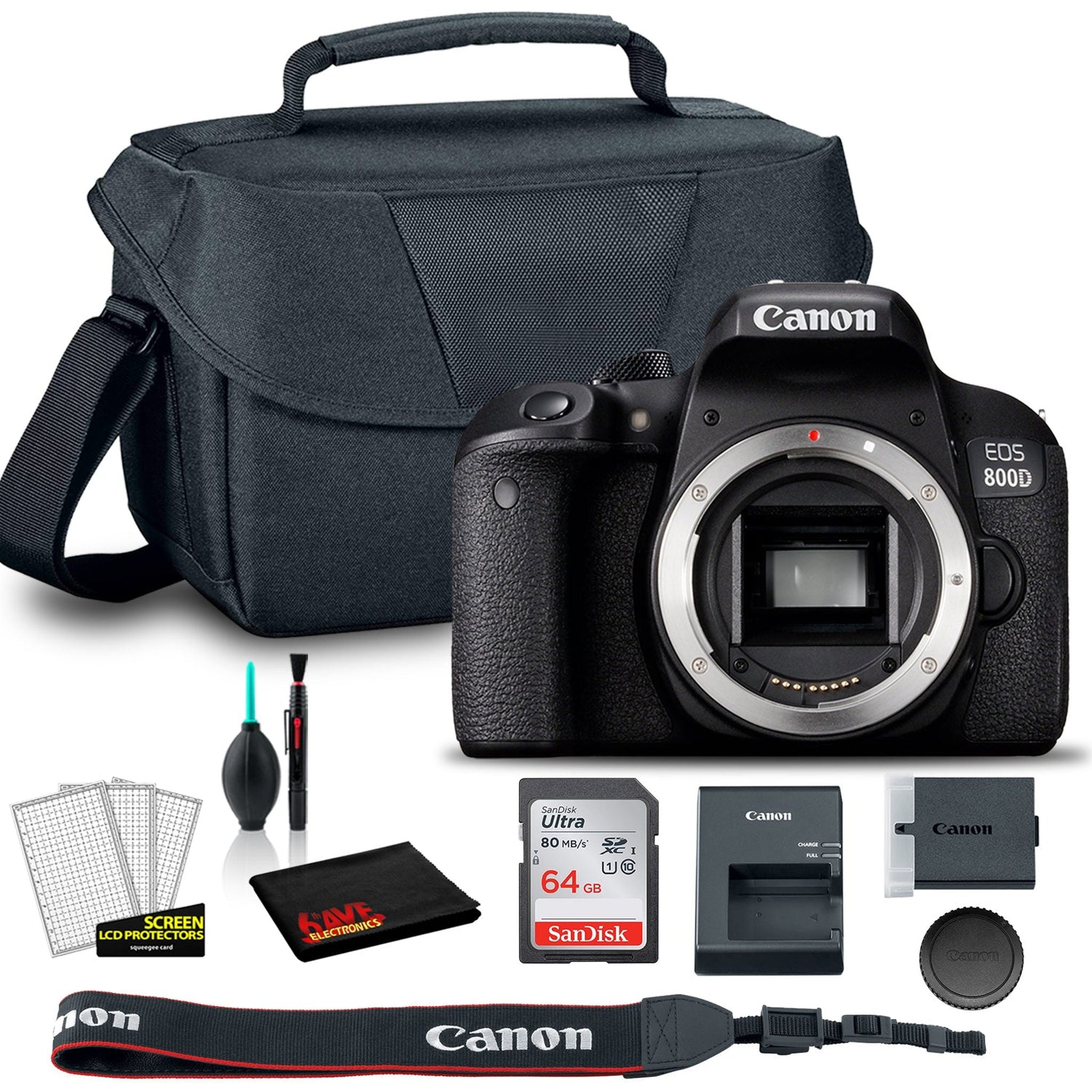 Canon EOS 800D DSLR Camera Body Only 1894C001AA + EOS Bag + Sandisk Ultra 64GB Card + Clean and Care Set International Model Canon