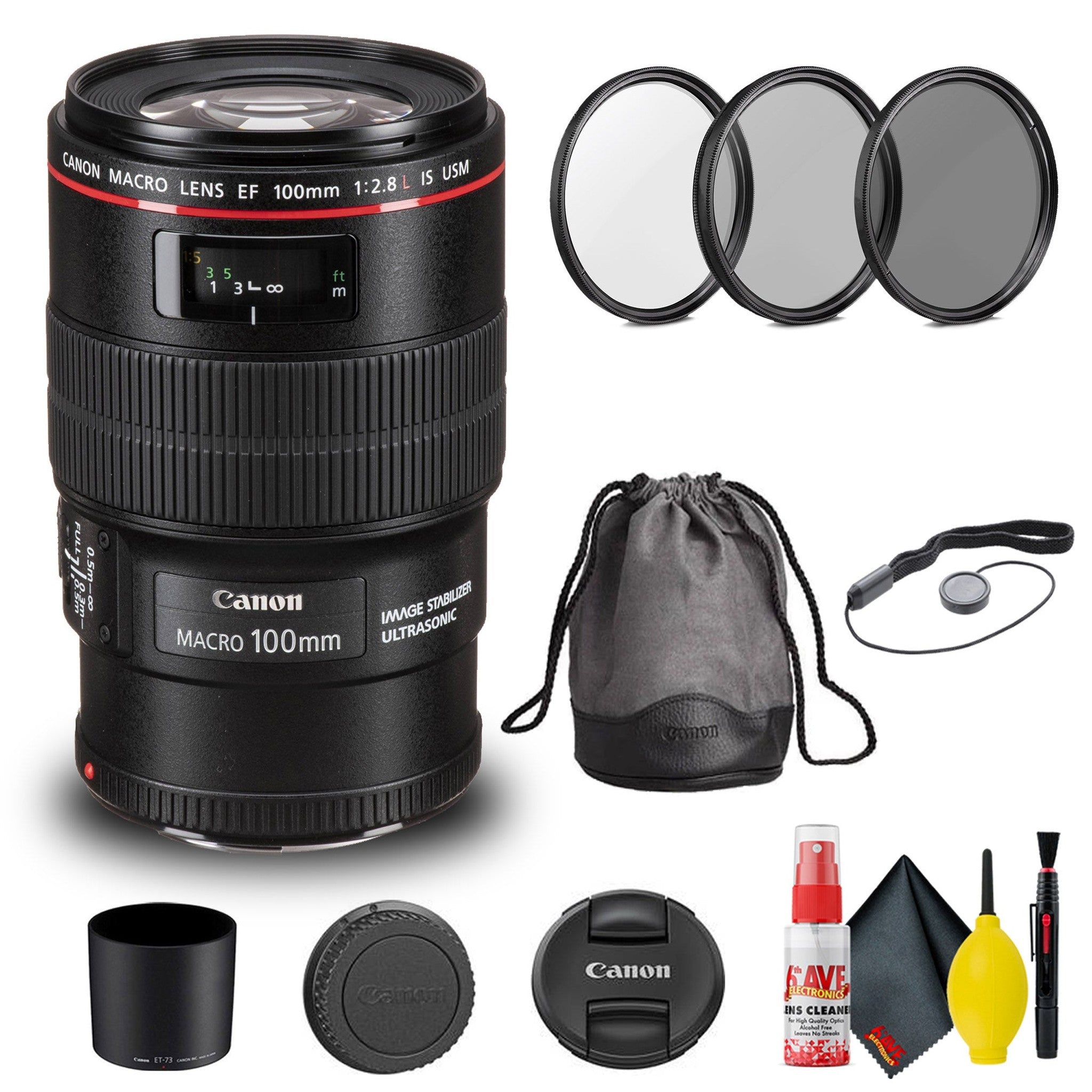 Canon EF 100mm f/2.8L Macro IS USM Lens (3554B002) + Filter Kit Basic Bundle