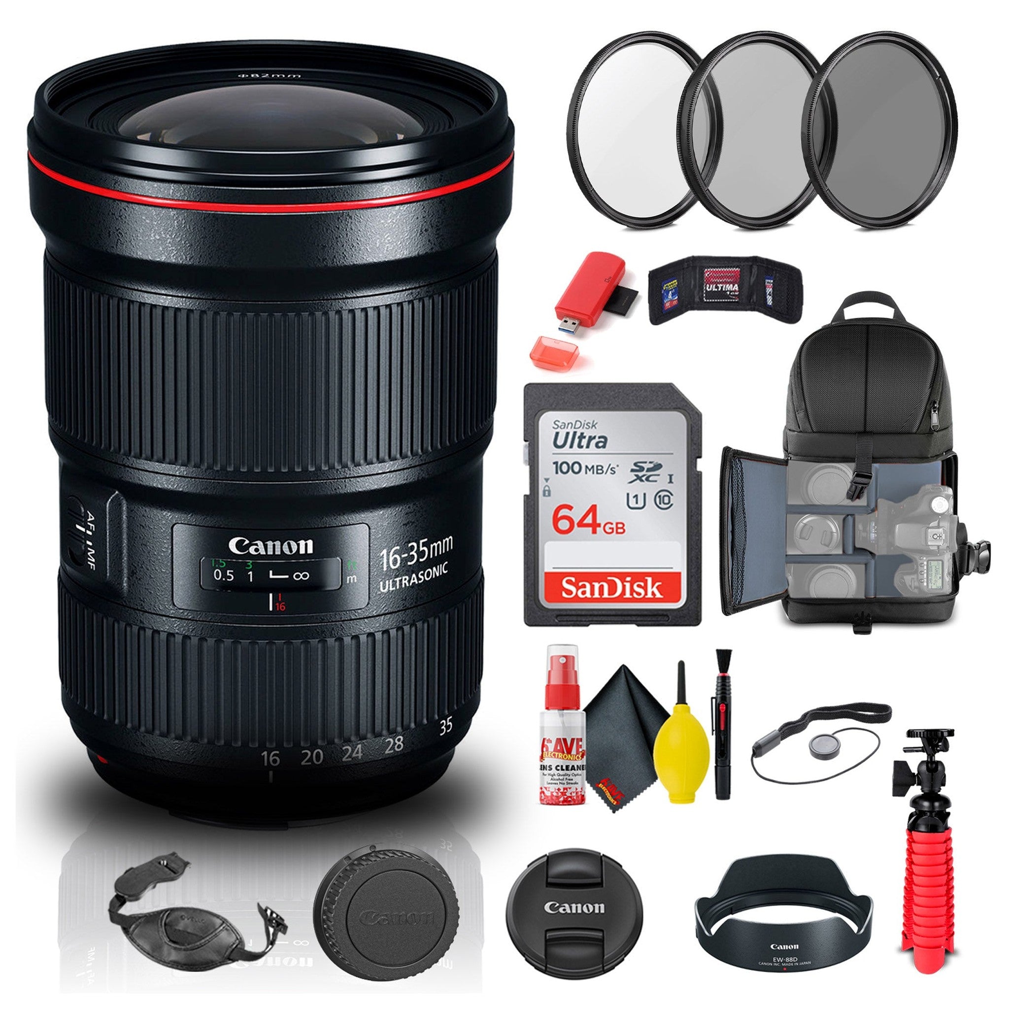 Canon EF 16-35mm f/2.8L III USM Lens 0573C002 + Filter Kit + BackPack + More Canon