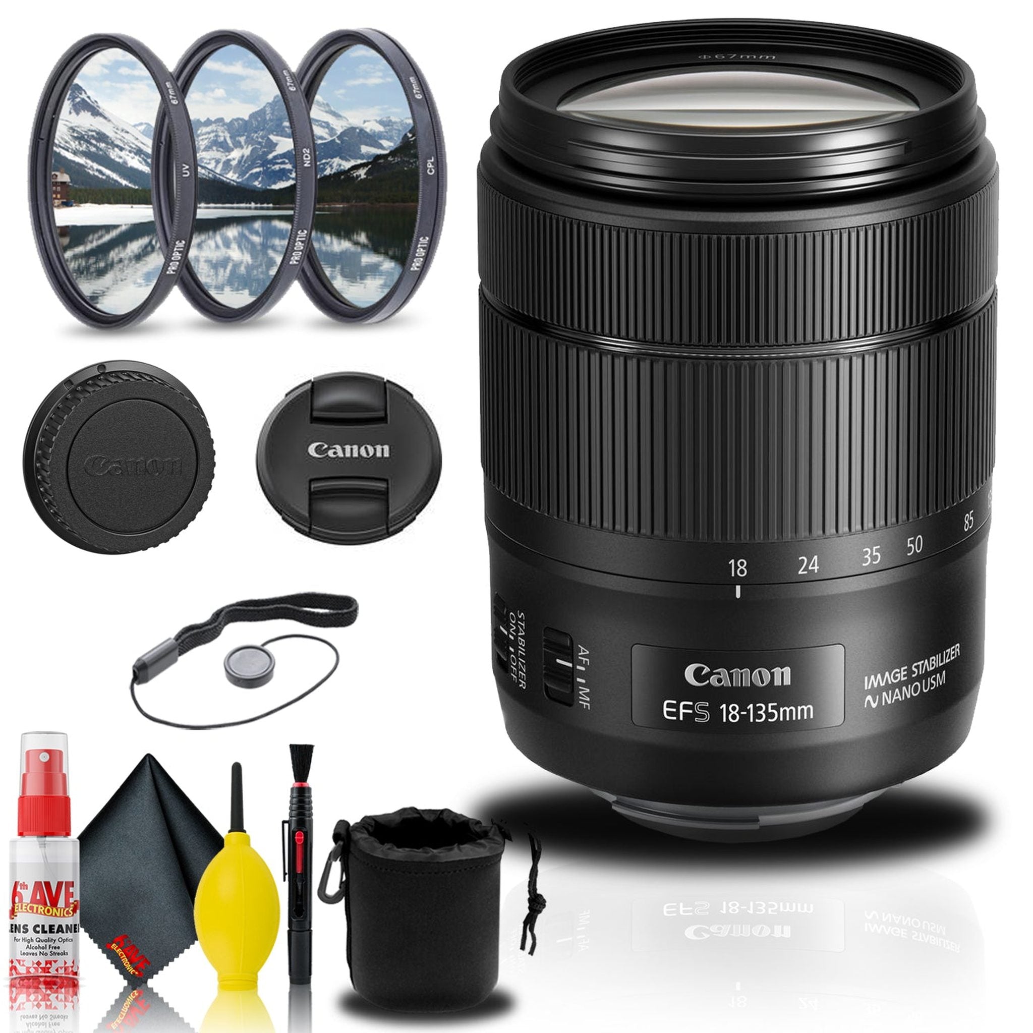 Canon EF-S 18-135mm f/3.5-5.6 IS USM Lens 1276C002 + Filter Kit Base Bundle Canon