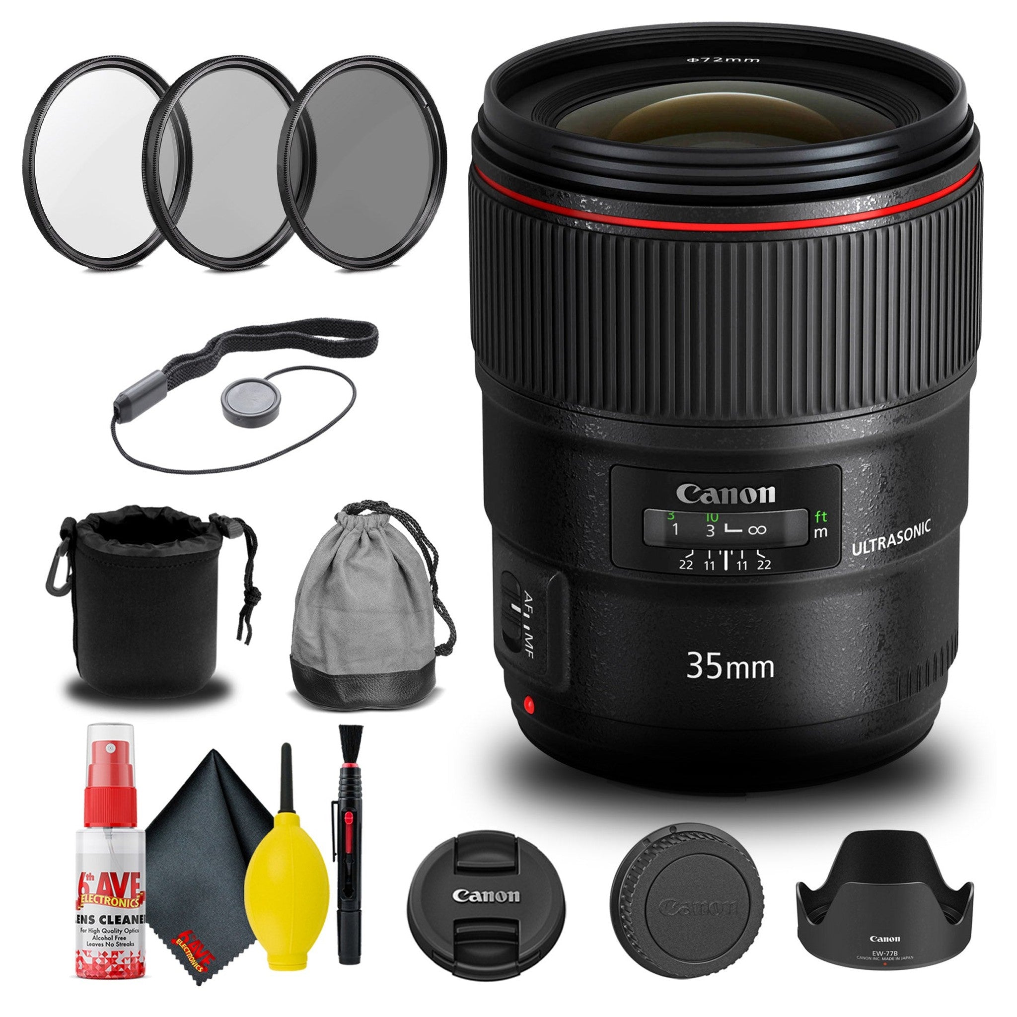 Canon EF 35mm f/1.4L II USM Lens 9523B002 + Filter Kit + Cap Keeper Base Bundle Canon