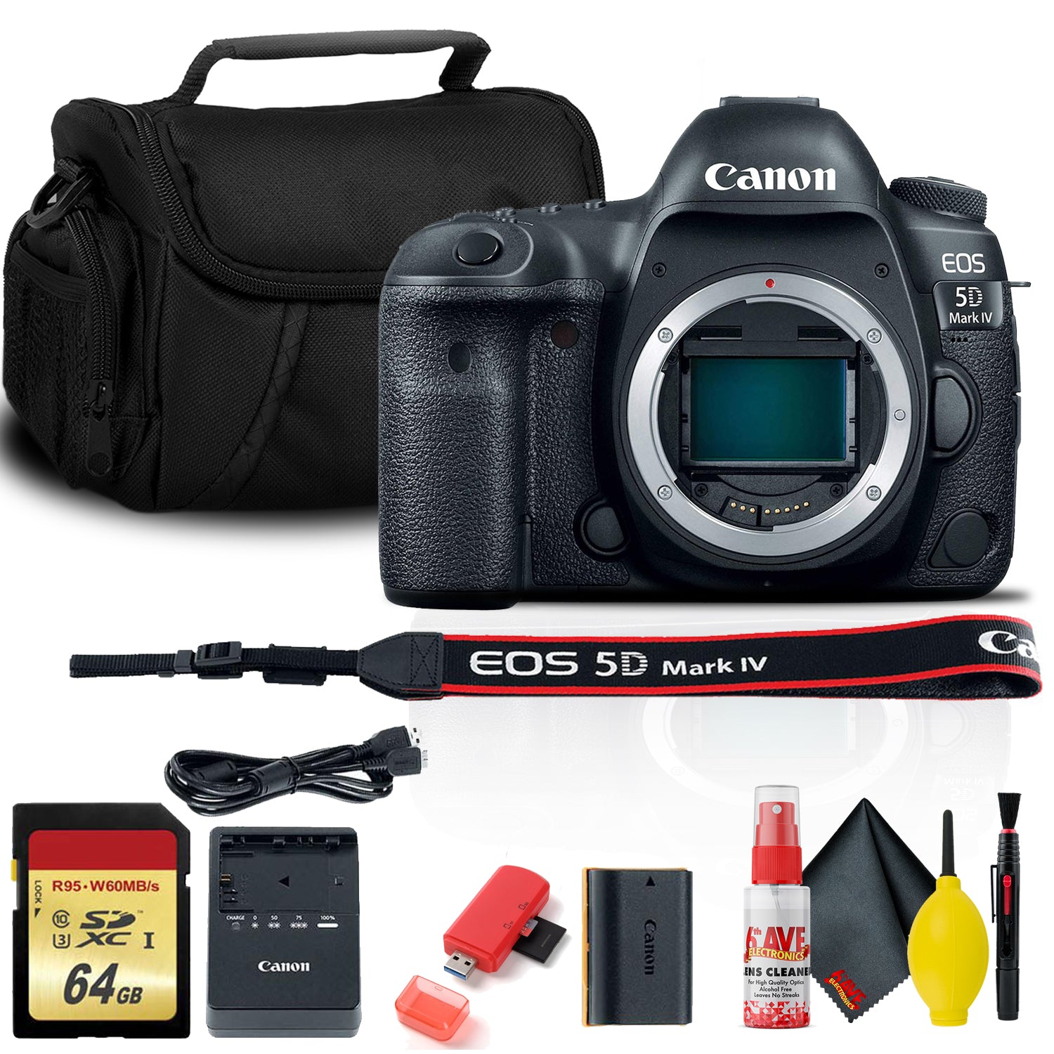 Canon EOS 5D Mark IV DSLR Camera 1483C002 with 64GB Memory Card, Case, Cleaning Set and More - S Bundle Canon