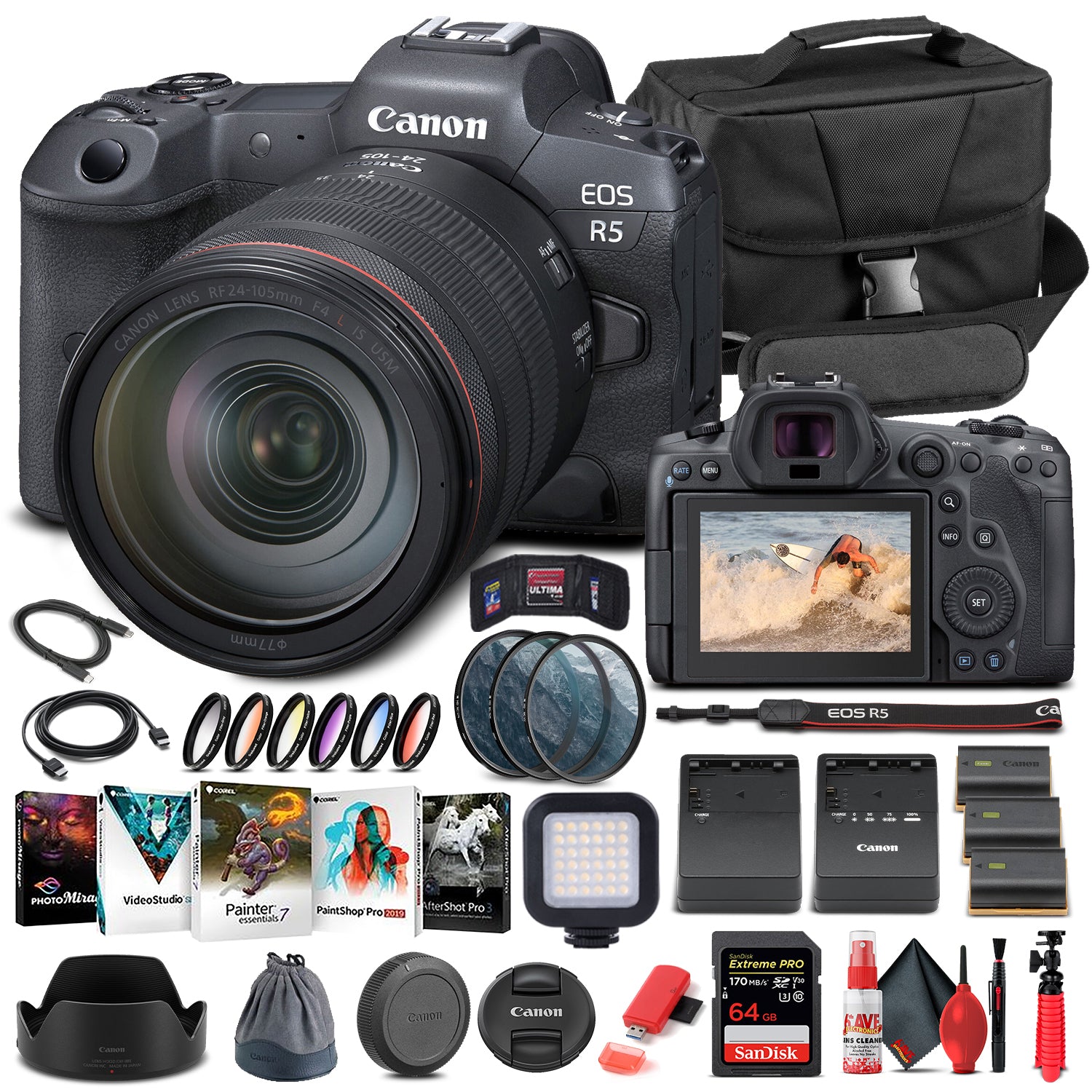 Canon EOS R5 Mirrorless Camera W/ 24-105mm f/4L Lens 4147C013 - Advanced Bundle Canon