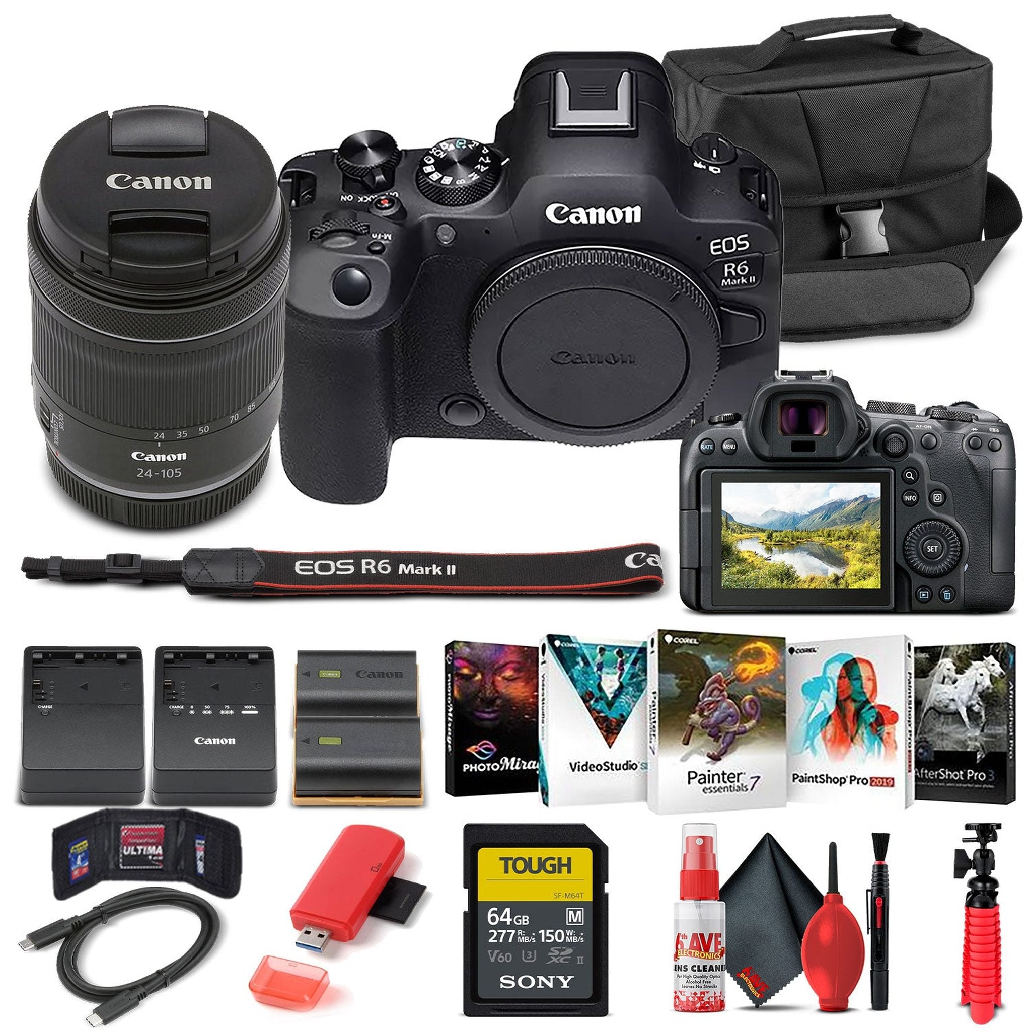 Canon EOS R6 Mark II Mirrorless Camera with 24-105mm f/4-7.1 Lens 5666C018 - Basic Bundle Canon