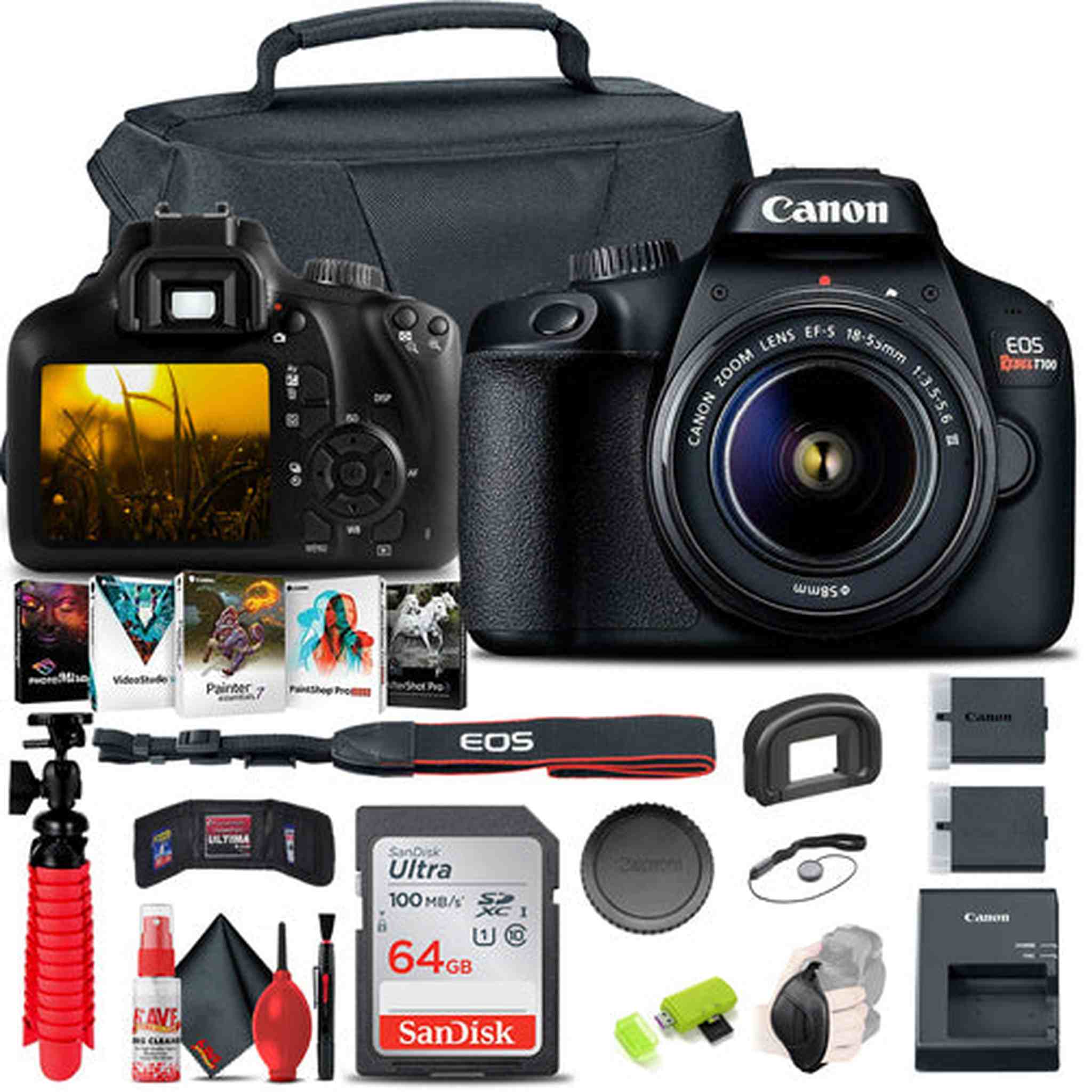 Canon EOS Rebel T100 / 4000D DSLR Camera with 18-55mm Lens Graphic Bundle Canon