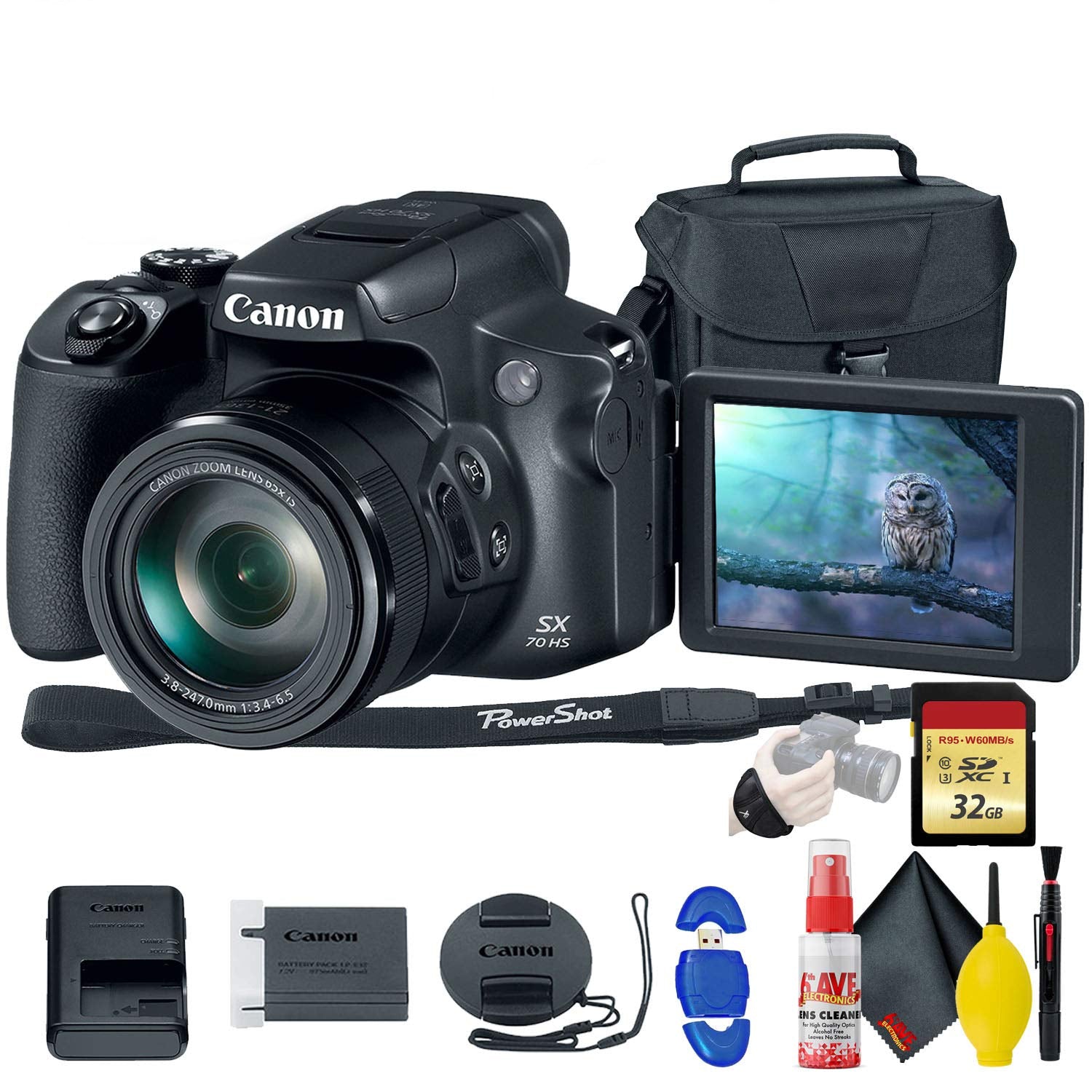 Canon PowerShot SX70 HS Digital Camera - With 32GB Memory Card, Bag, Cleaning Kit, and More Canon