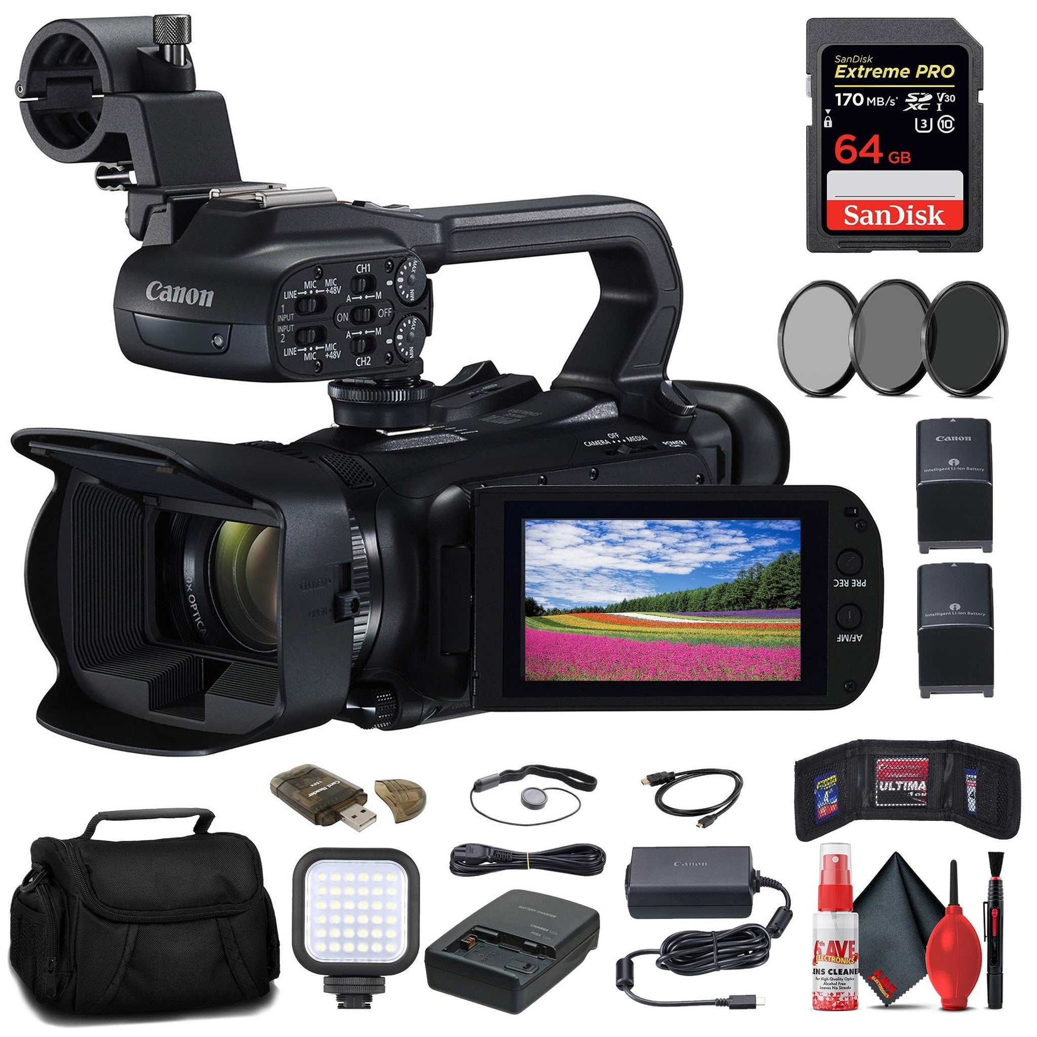 Canon XA60 Professional UHD 4K Camcorder + 64GB Memory Card + BP828 Battery Basic Bundle Canon