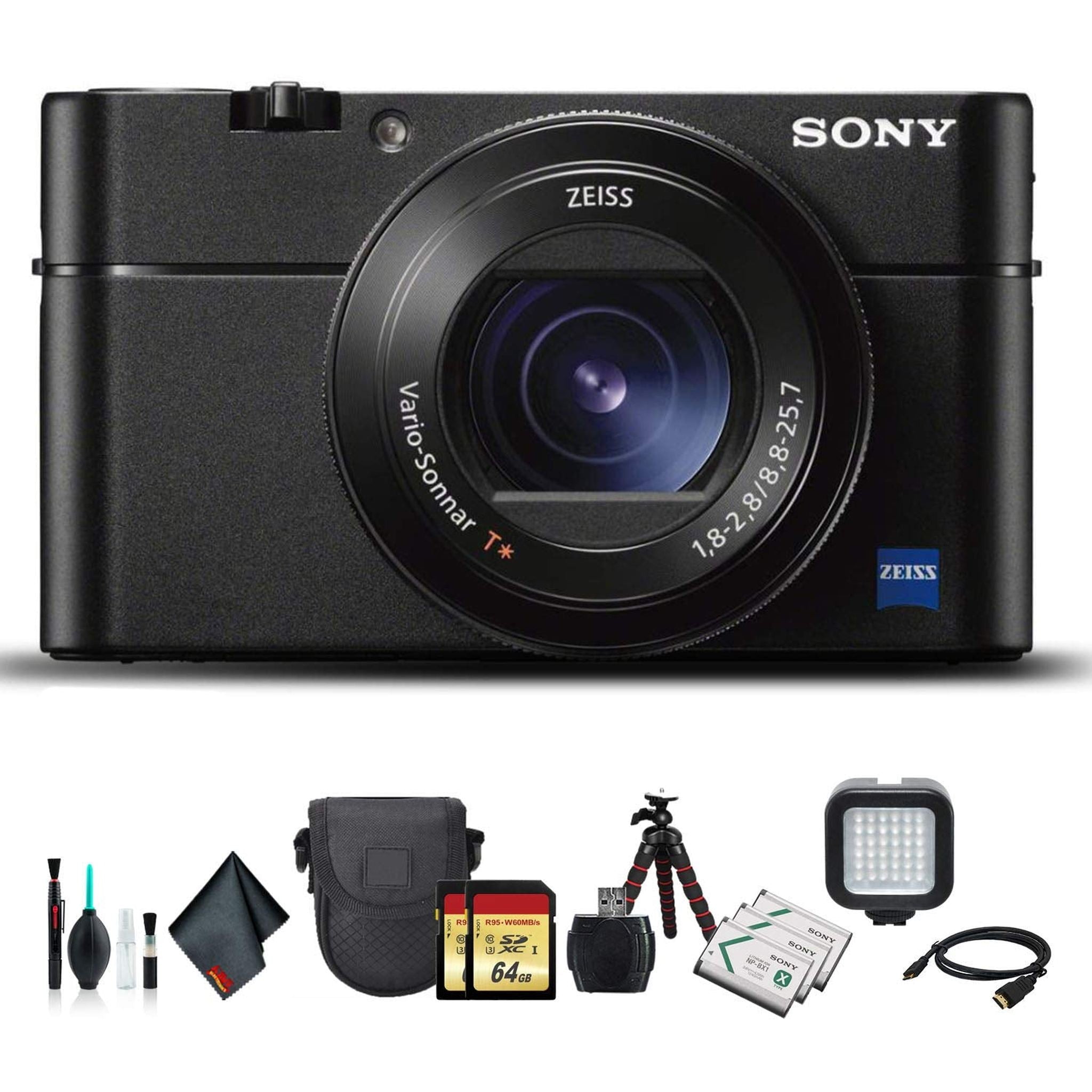 Sony Cyber-shot DSC-RX100 VA Camera DSC-RX100M5A/B With Soft Bag, Tripod, 2x Extra Batteries, LED Light, 2x 64GB Memory Card, Card Reader , Plus Essential Accessories Sony