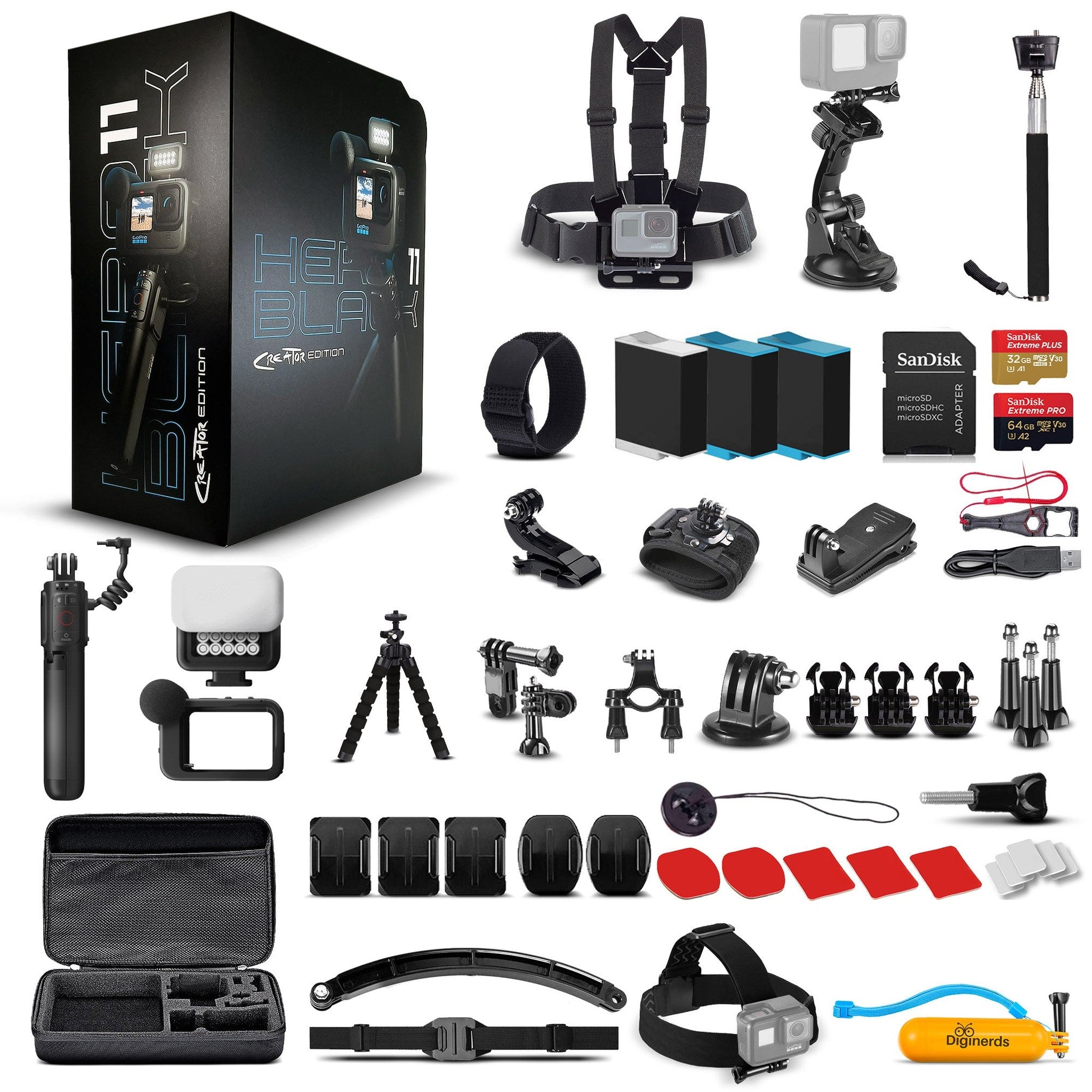 GoPro HERO11 Creator Edition - Action Camera + 64GB + 50 Piece Kit + 2 Batteries GoPro