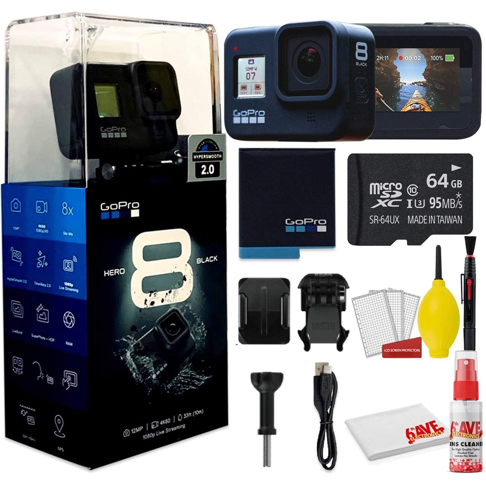 GoPro HERO8 Black Digital Action Camera - With Clean and Care Set + 64GB Memory Card and More. GoPro