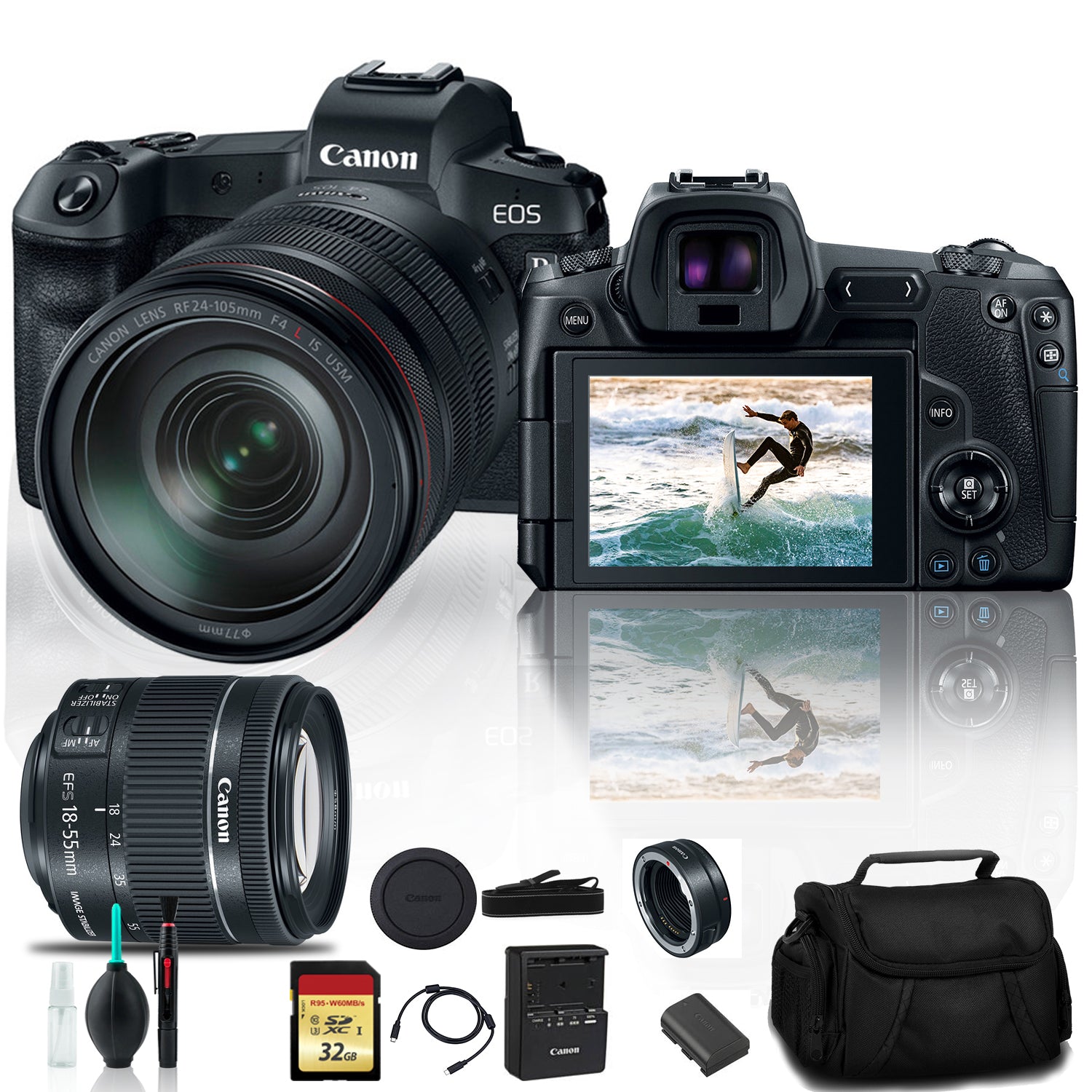 Canon EOS R Mirrorless Digital Camera 3075C012 with 24-105mm Lens With Canon EF Mount Adapter, 32GB Memory Card and More Canon