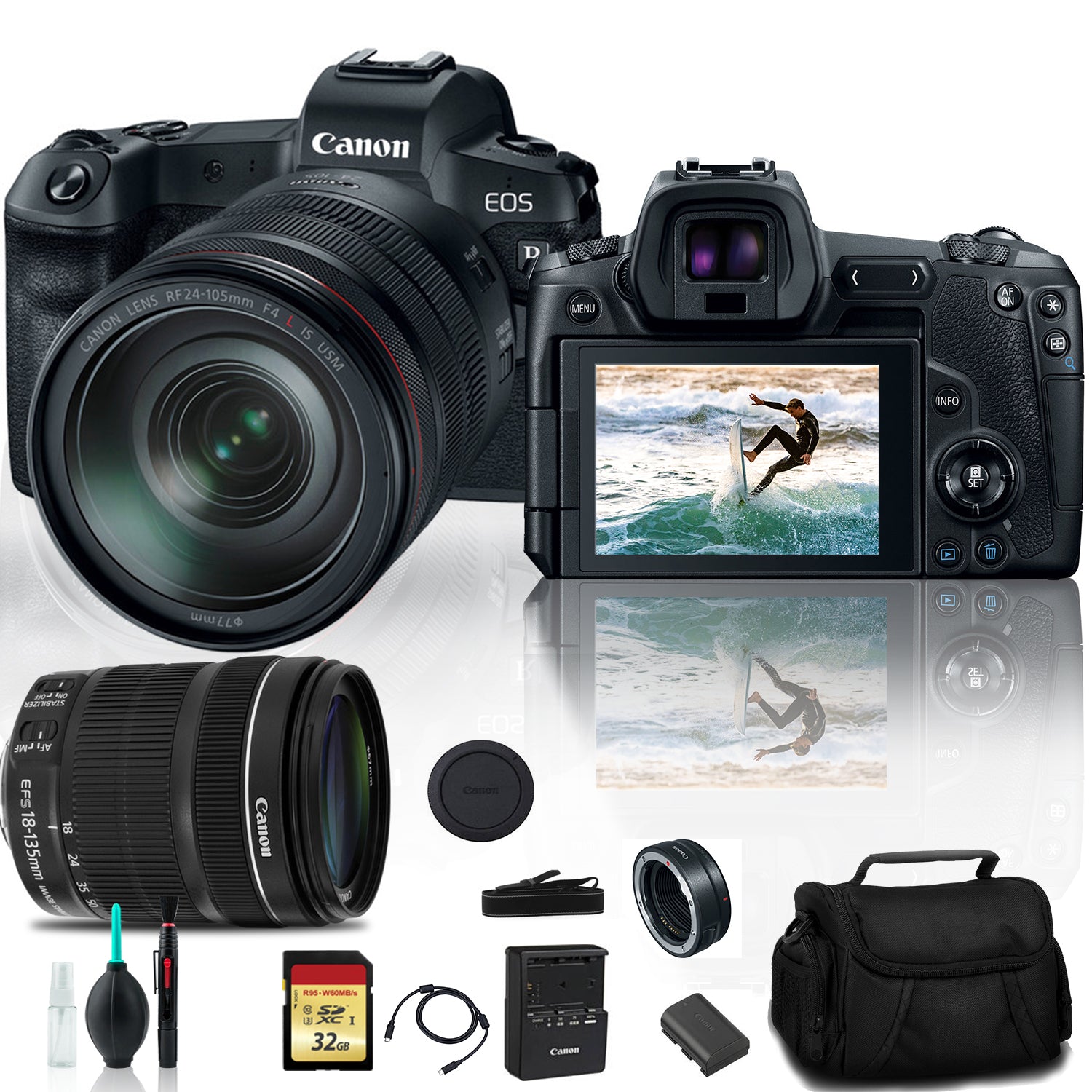 Canon EOS R Mirrorless Digital Camera 3075C012 with 24-105mm Lens With Canon EF Mount Adapter, 32GB Memory Card + More Canon