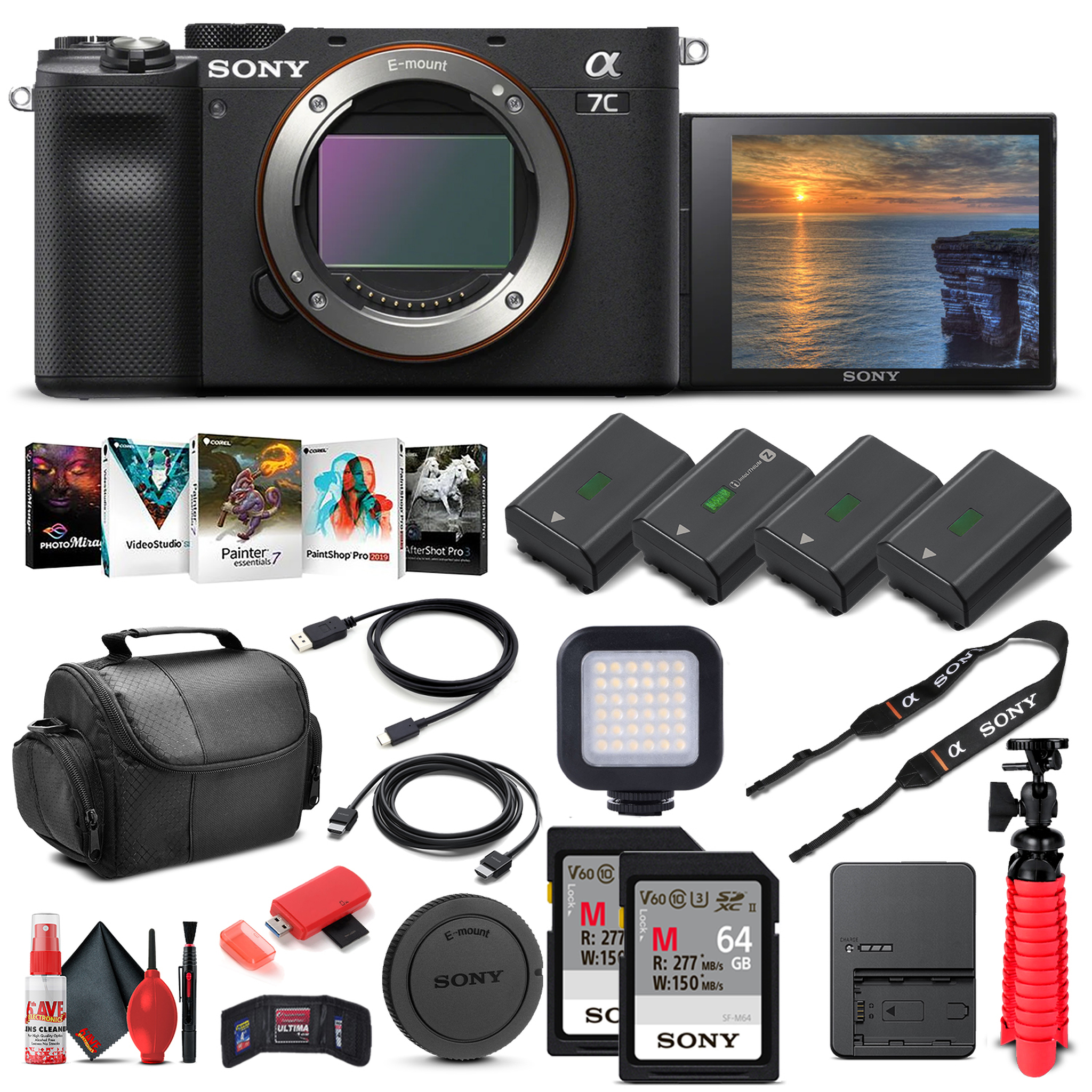 Sony Alpha a7C Mirrorless Digital Camera Body Only, Black ILCE7C/B - Pro Bundle Sony