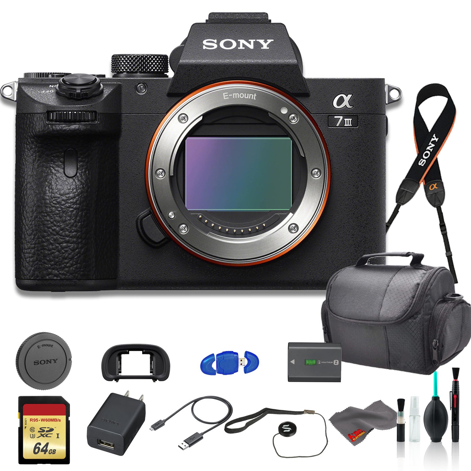 Sony Alpha a7 III Mirrorless Digital Camera Body Only Bundle - With Bag, 64GB Memory Card, Memory Card Reader and More Sony