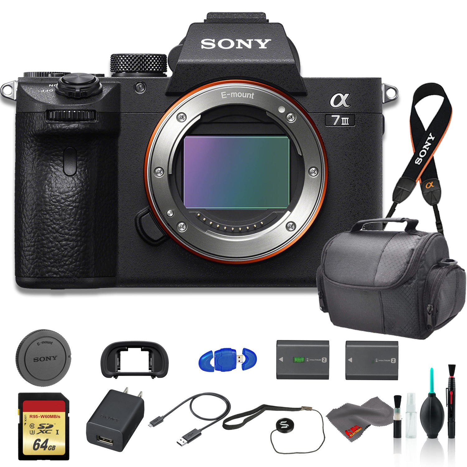 Sony Alpha a7 III Mirrorless Digital Camera Body Only Bundle - With Bag, Extra Battery, 64GB Memory Card Sony