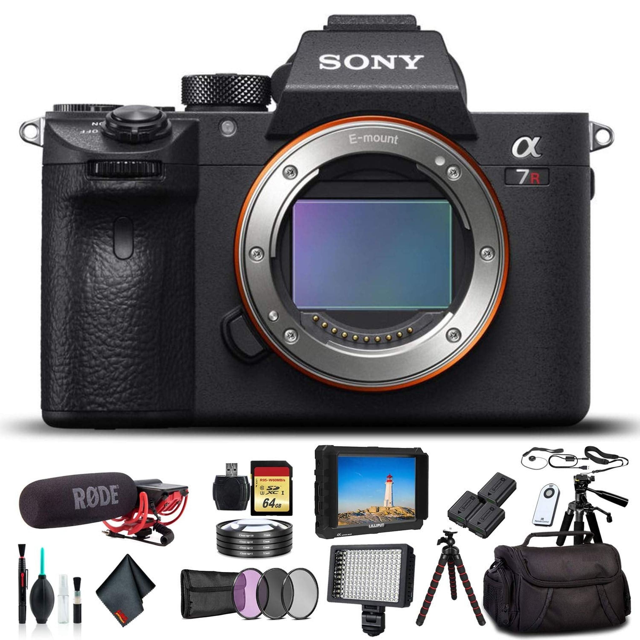 Sony Alpha a7R III Mirrorless Camera ILCE7RM3/B With Bag, 2x Extra Batteries, Rode Mic, LED Light, HD Monitor, 2x 64GB Memory Card, Sling Soft Bag, Card Reader , Plus Essential Accessories Sony