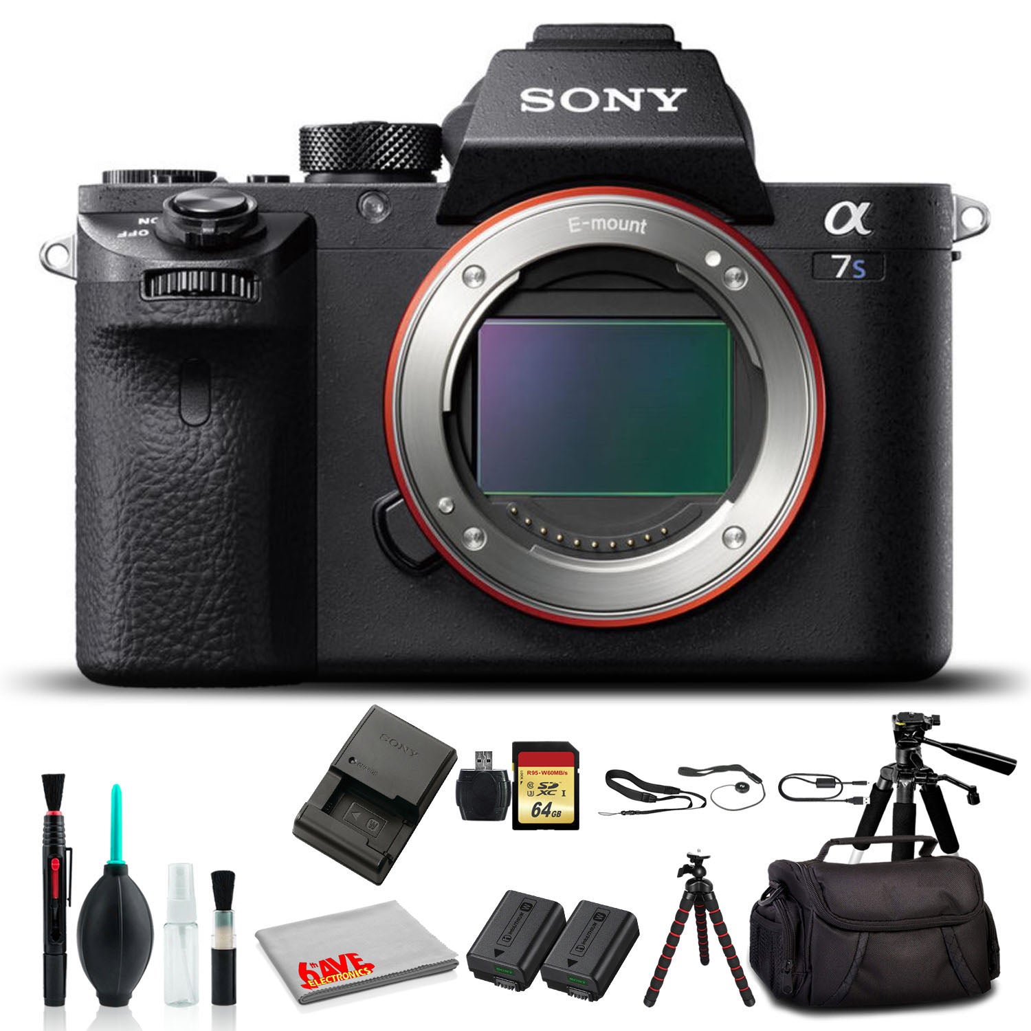 Sony Alpha a7S II Mirrorless Camera ILCE7SM2/B With Soft Bag, Tripod, Additional Battery, 64GB Memory Card, Card Reader , Plus Essential Accessories Sony