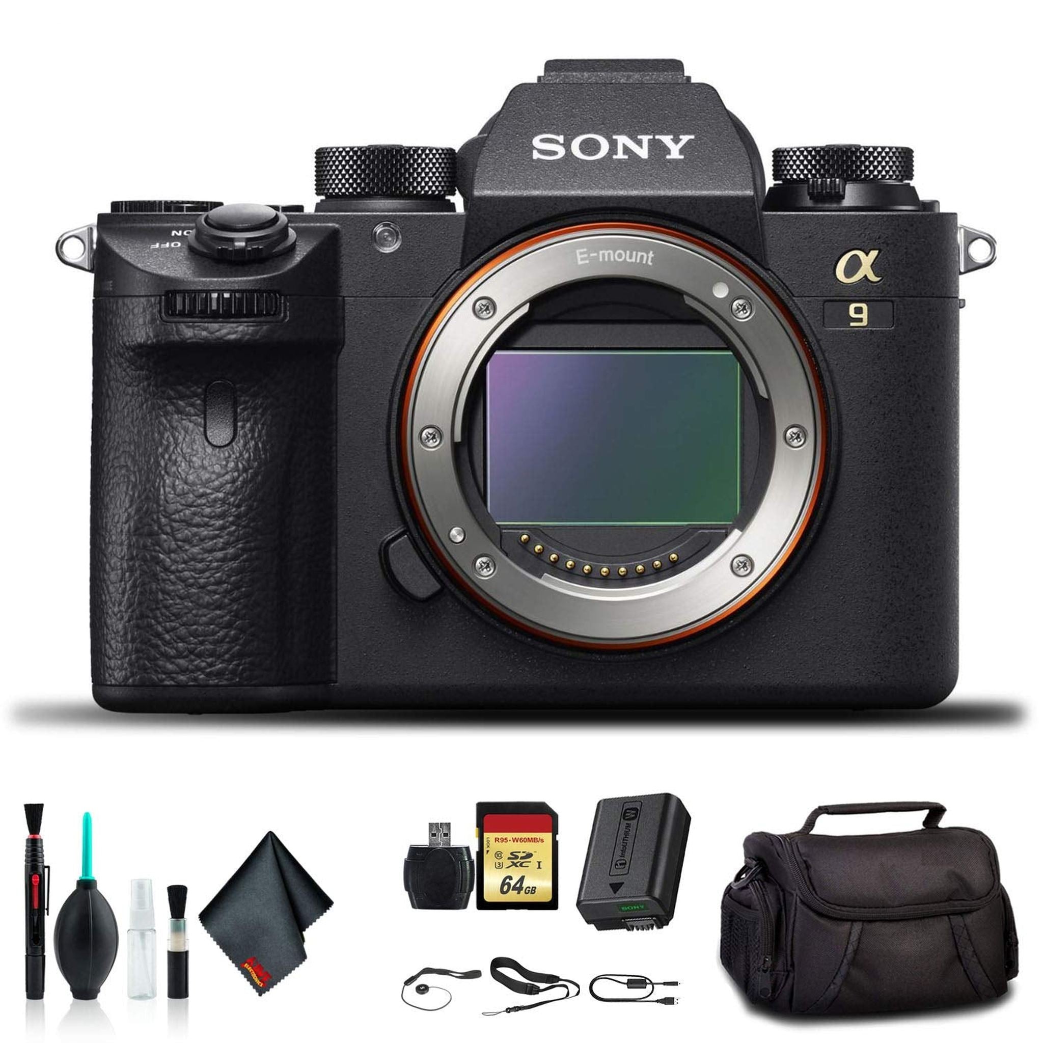 Sony Alpha a9 Mirrorless Camera ILCE9/B With Soft Bag, 64GB Memory Card, Card Reader , Plus Essential Accessories Sony