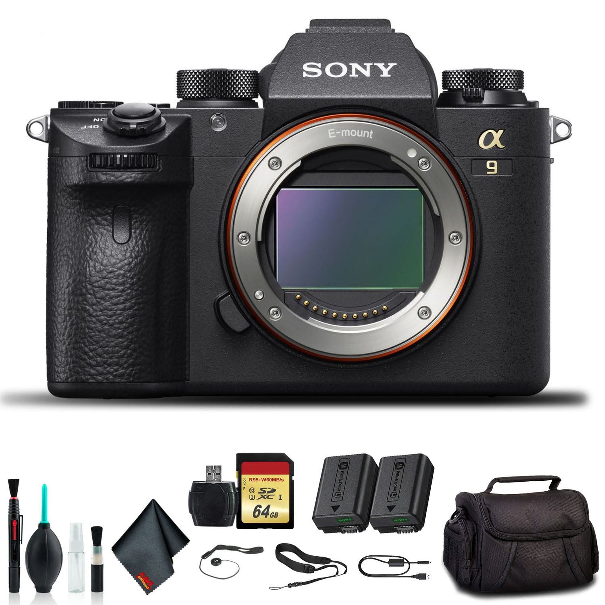 Sony Alpha a9 Mirrorless Camera ILCE9/B With Soft Bag, Additional Battery, 64GB Memory Card, Card Reader , Plus Essential Accessories Sony