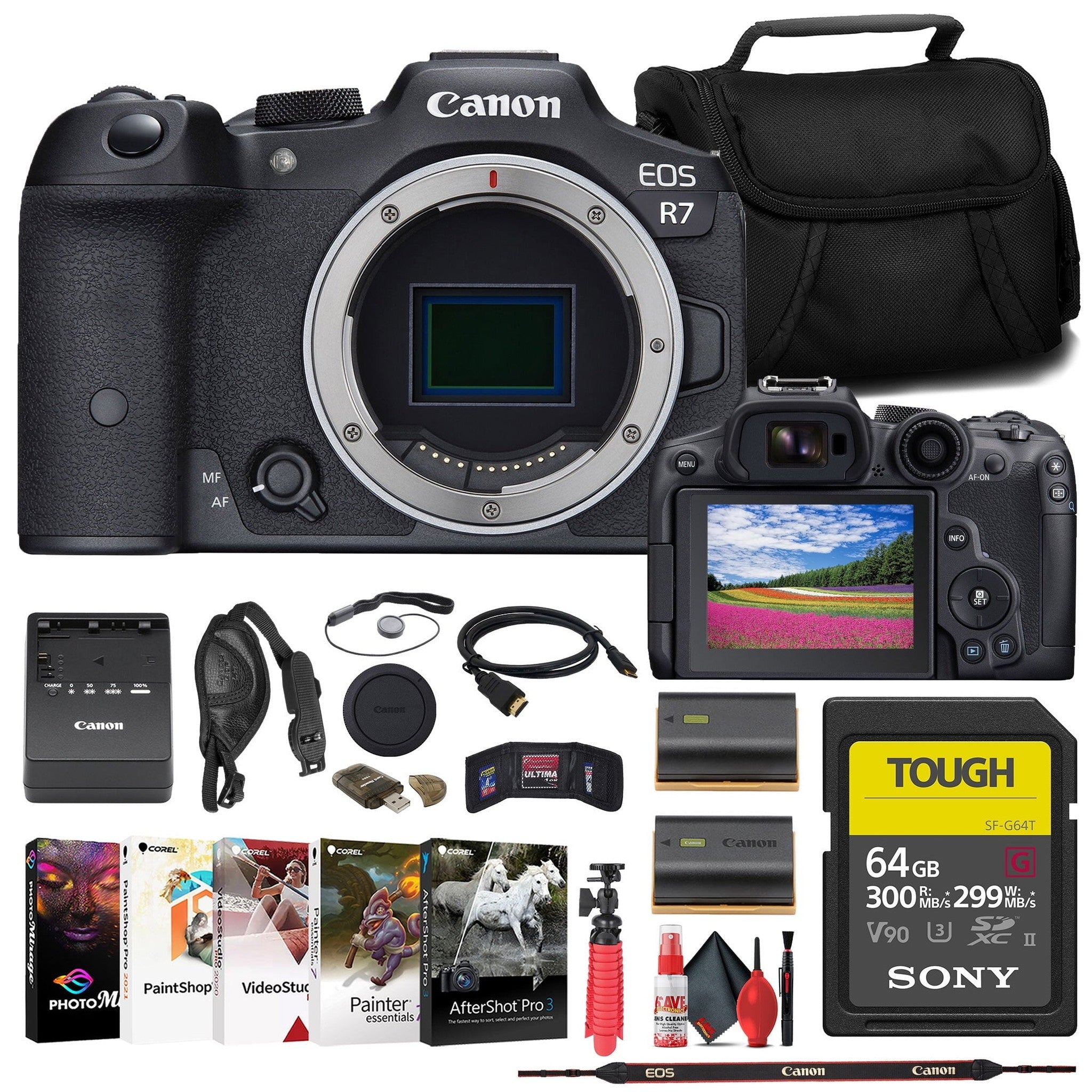 Canon EOS R7 Mirrorless Camera + 64GB TOUGH SD Card + Bag Starter Bundle Canon