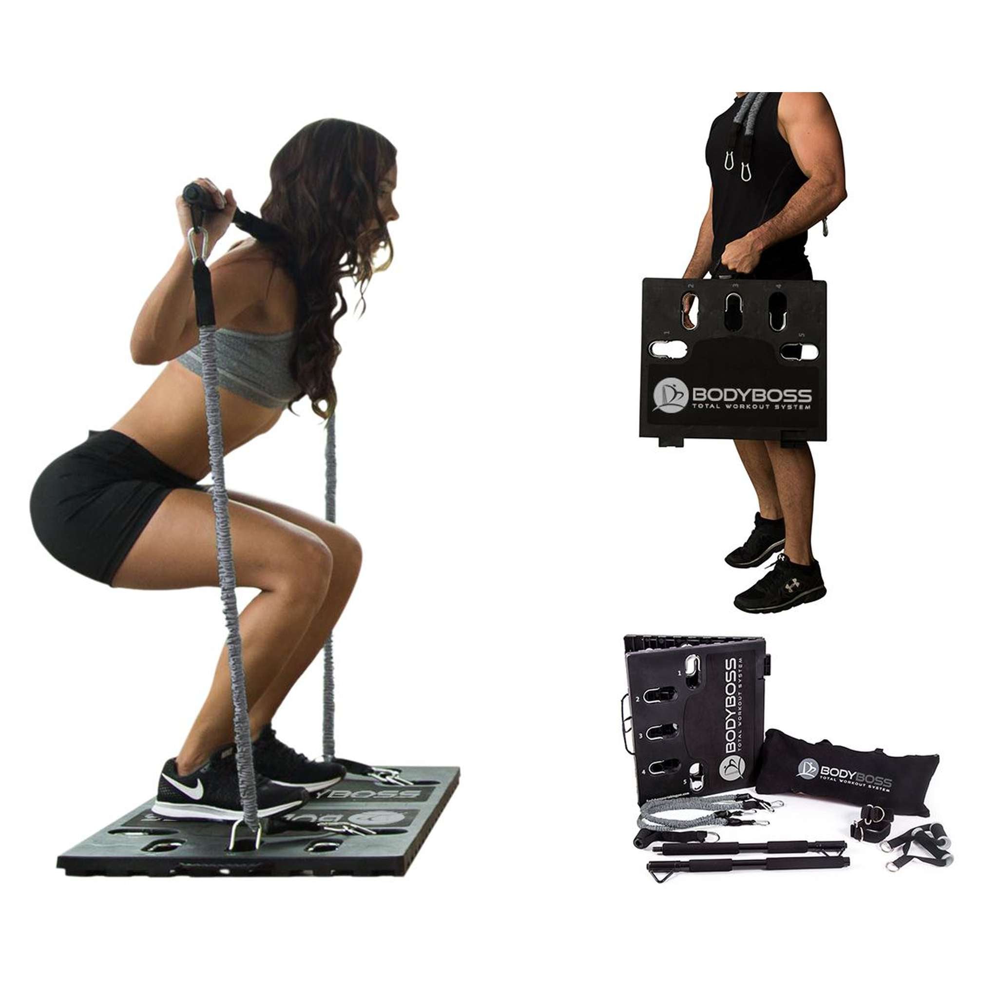 BodyBoss Home Gym 2.0 - Full Portable Gym Home Workout Package - PKG4-Gray