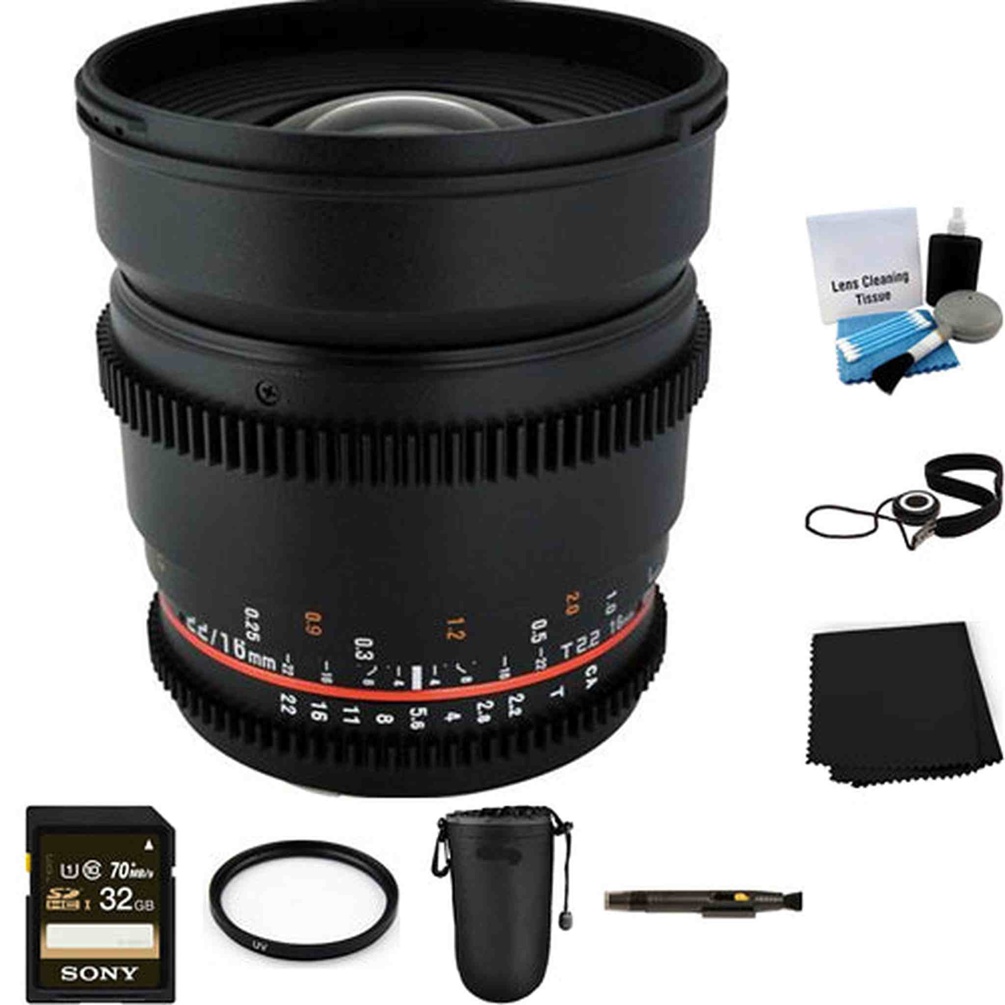 Rokinon 16mm T2.2 Cine Lens for Nikon F Bundle Rokinon