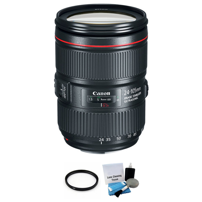 Canon EF 24-105mm f/4L IS II USM Lens+77mm Multicoated UV Filter & 5pc Clean Kit Bundle Canon