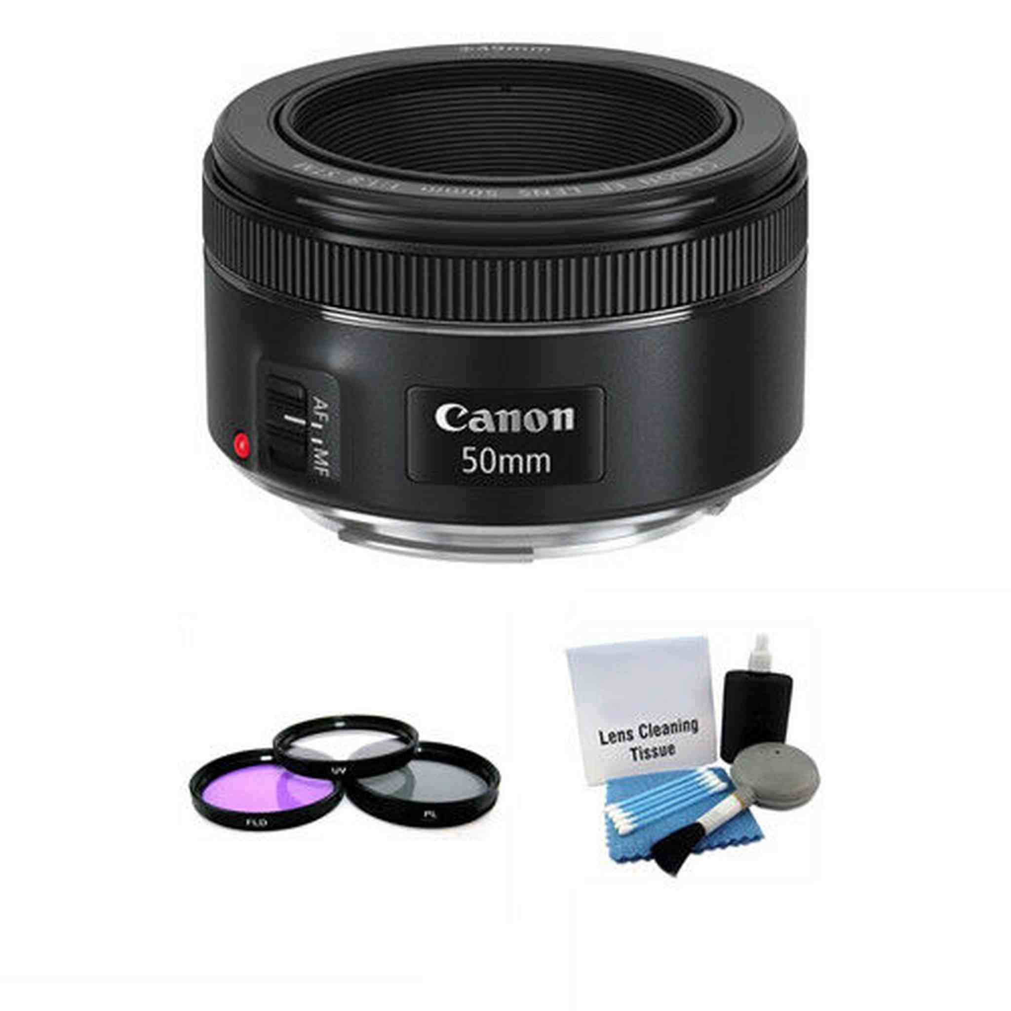 Canon EF 50mm f/1.8 STM Lens + UV Filter Kit & Cleaning Kit Starter Bundle Canon