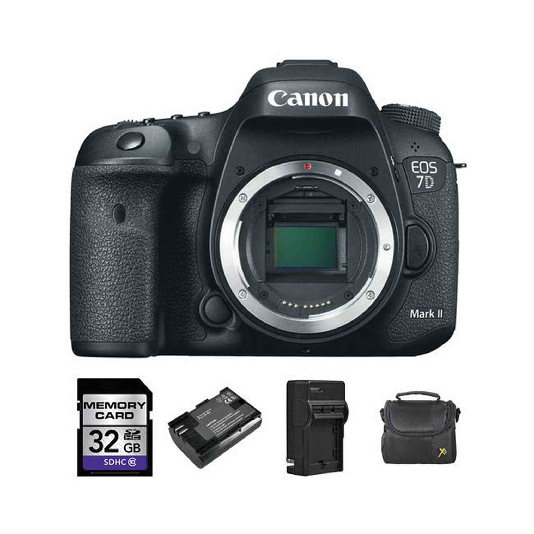 Canon EOS 7D Mark II DSLR Camera + 2 Batteries, 32GB Card Bundle Canon