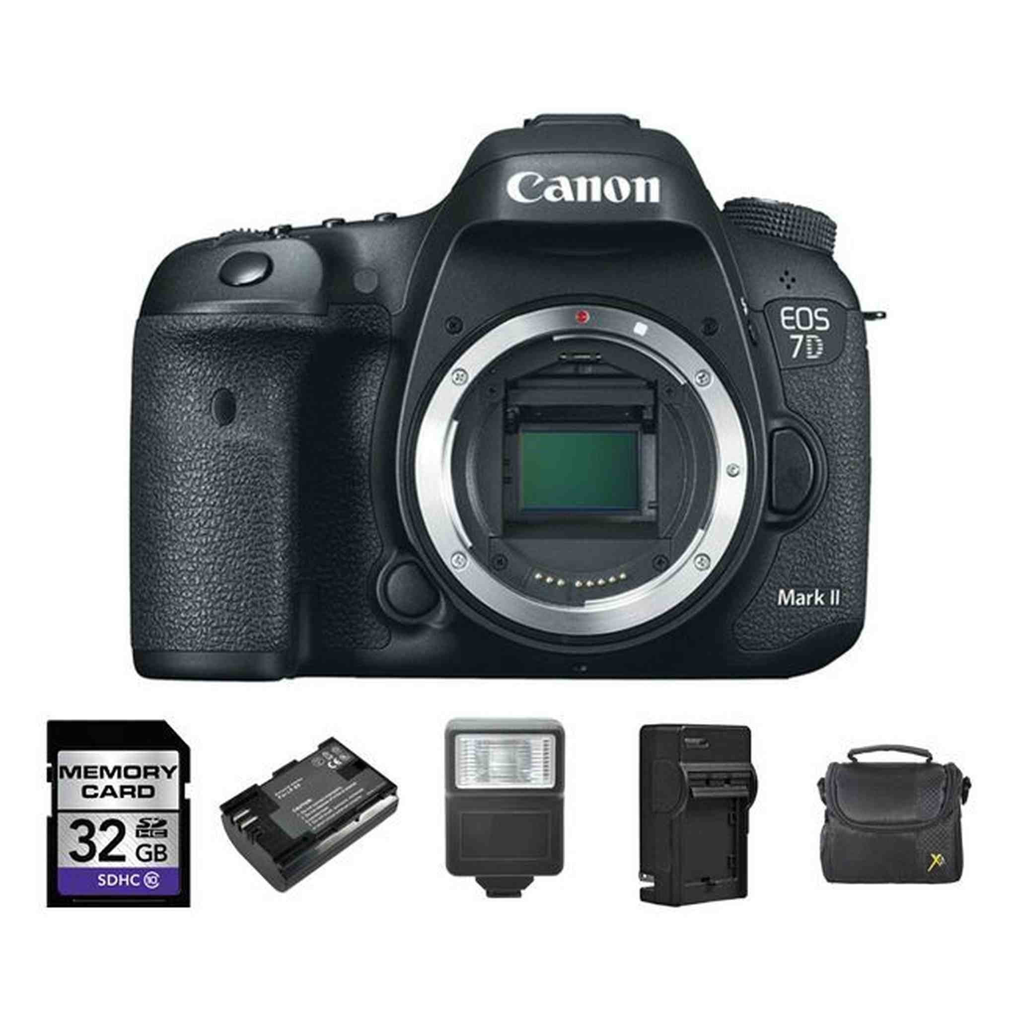 Canon EOS 7D Mark II DSLR Camera + 2 Batteries, 32GB, Flash Bundle Canon