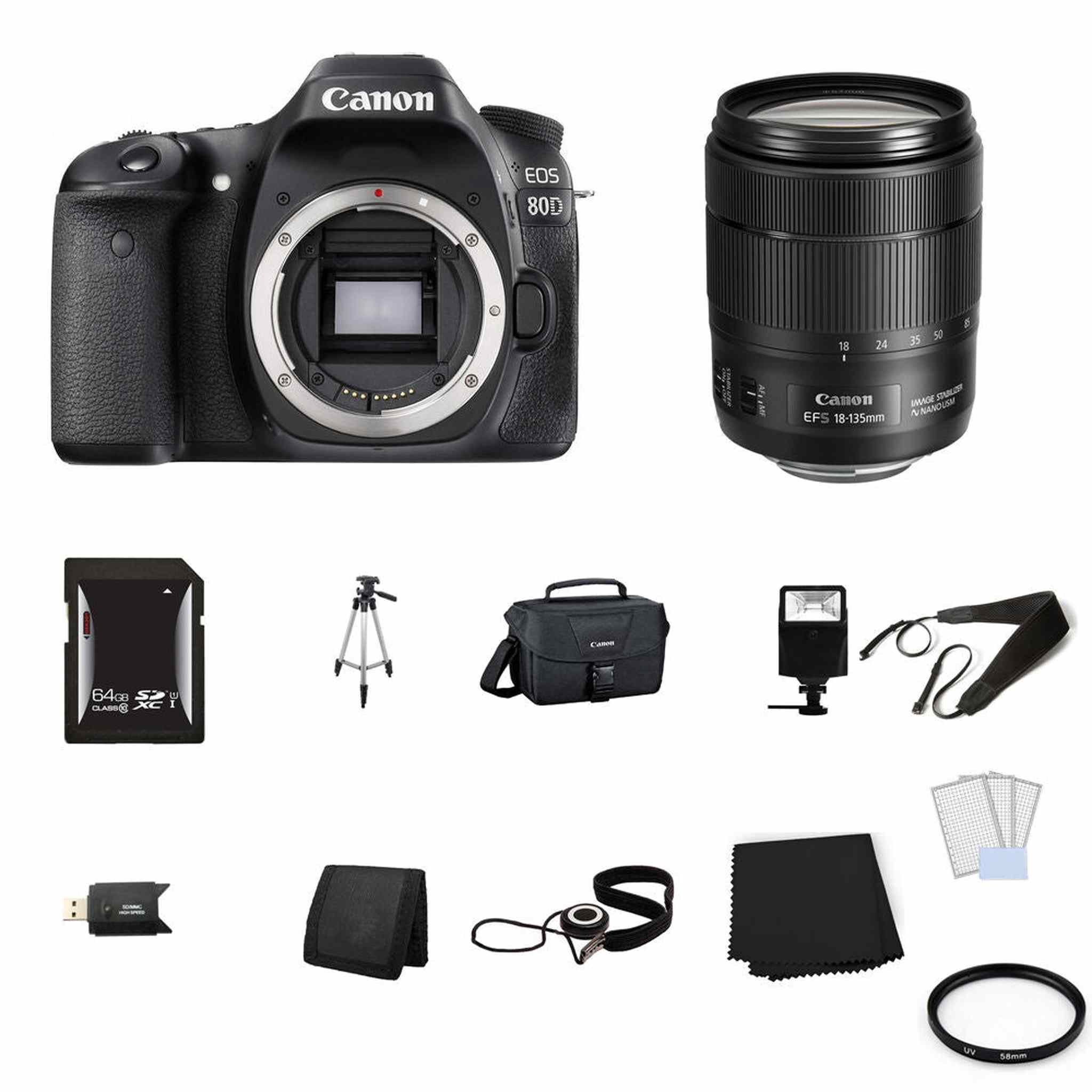 Canon EOS 80D Digital SLR Camera with 18-135mm Lens 64GB Bundle Canon