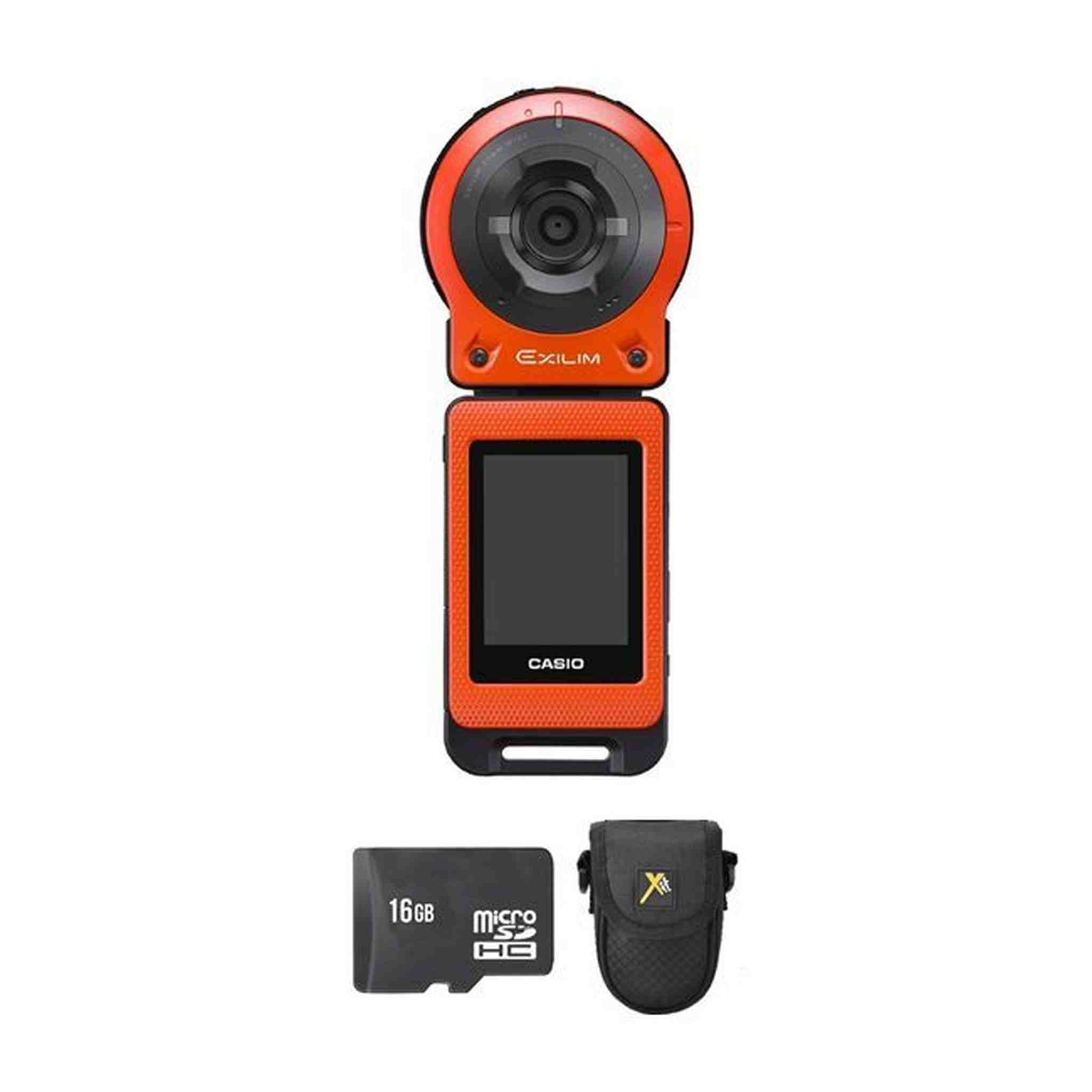 Casio Exilim FR10 Digital Camera - Orange + 16GB & Case Bundle Casio